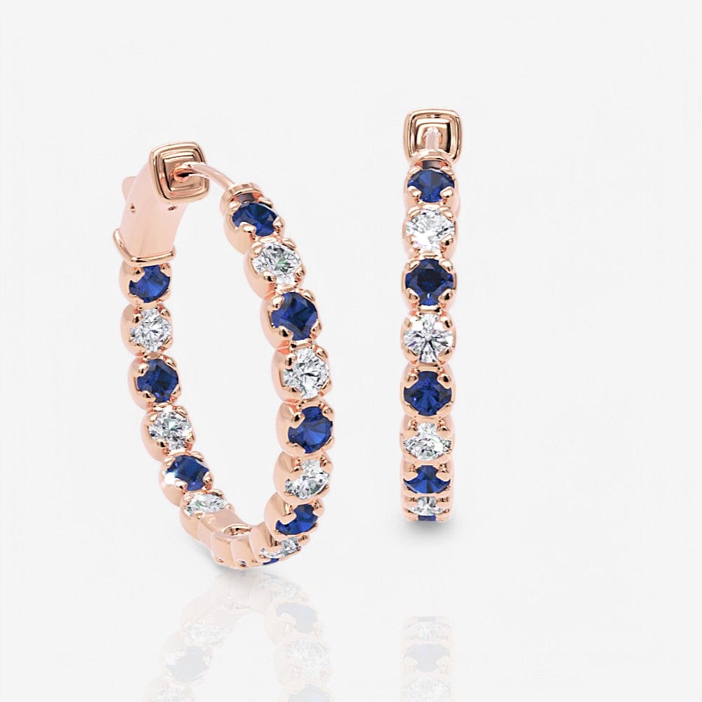 Inside Out Alternating Diamond & Sapphire Round Hoop Earrings, 1.00 Inch