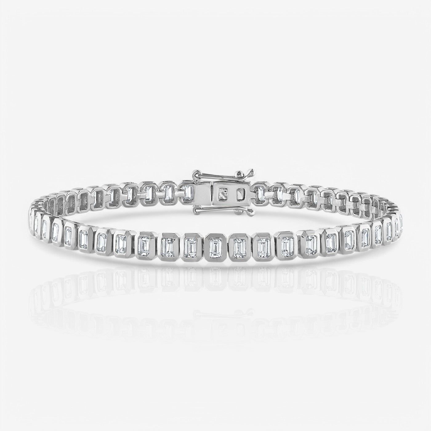 Lab-Grown Emerald Cut Bezel-Set Diamond Tennis Bracelet