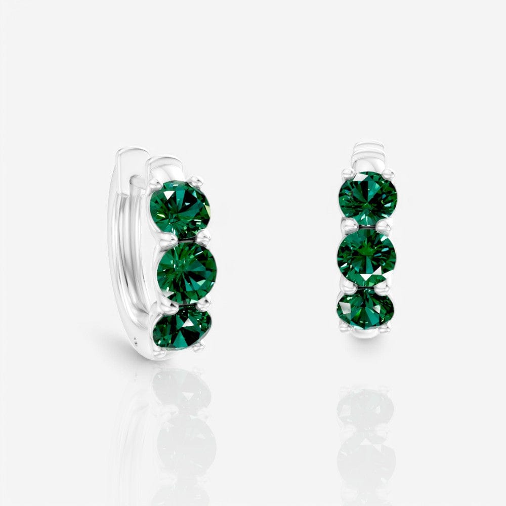 Three-Stone Round Emerald Huggie Earrings