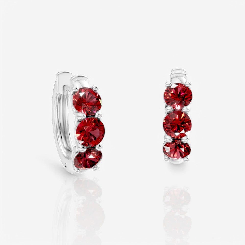 Three-Stone Round Ruby Huggie Earrings