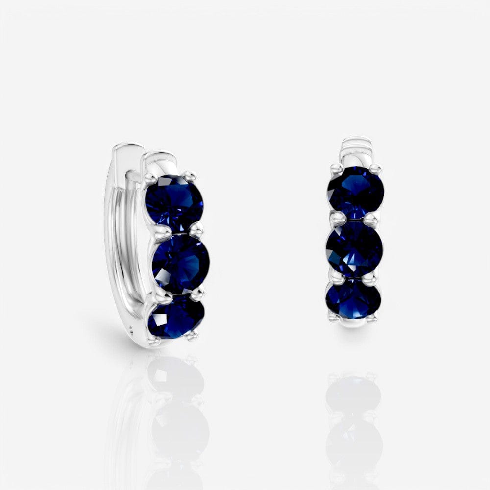 Three-Stone Round Blue Sapphire Huggie Earrings