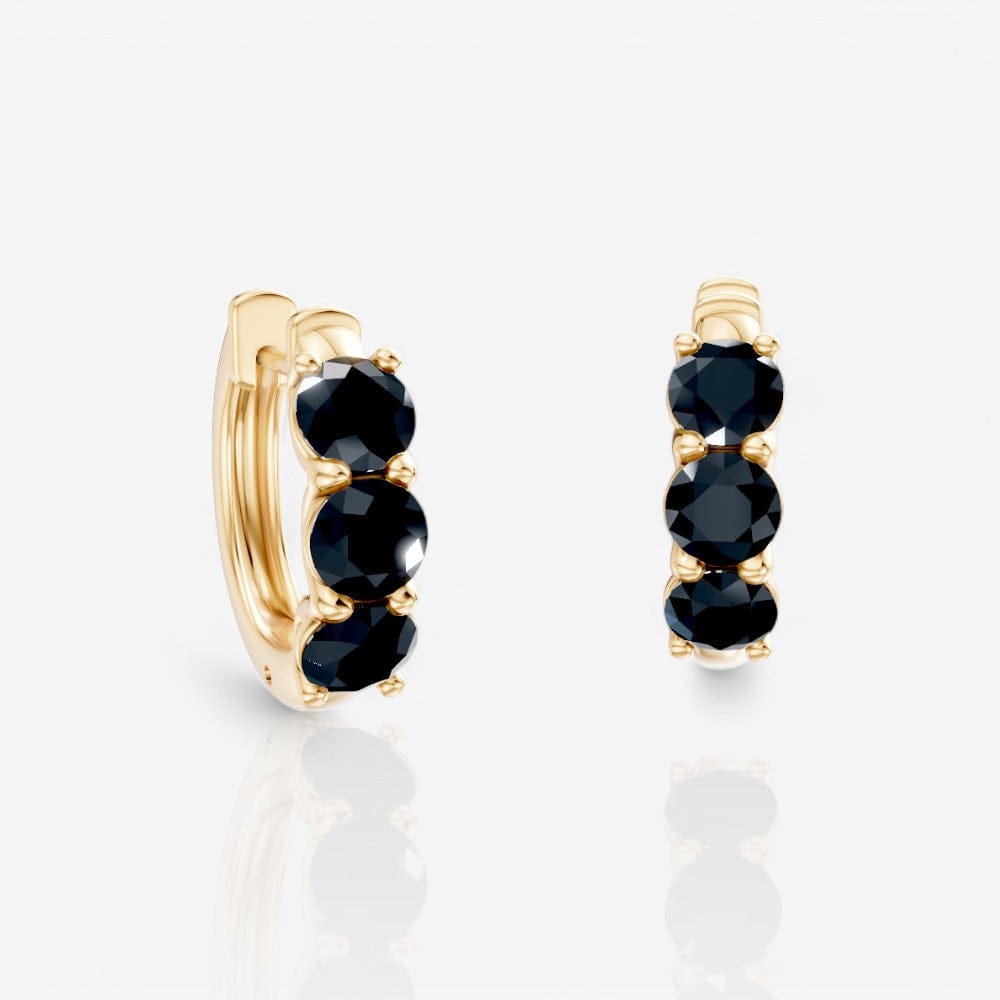 Three-Stone Round Black Diamond Huggie Earrings