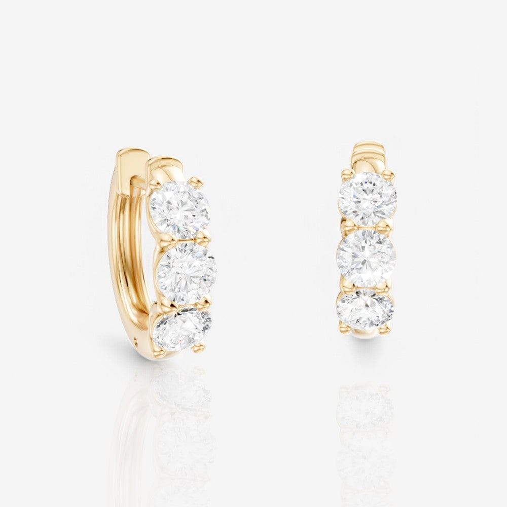 Three-Stone Round Lab Diamond Huggie Earrings