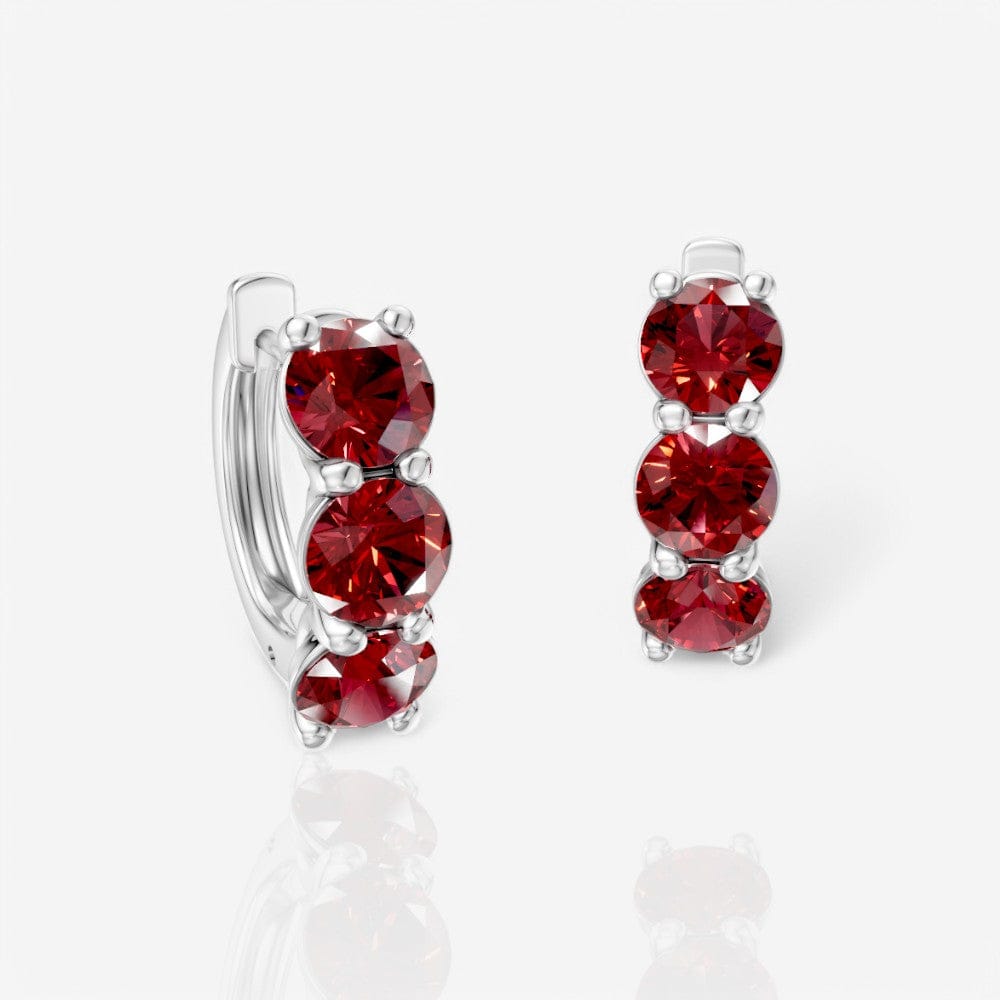 Three-Stone Round Ruby Huggie Hoop Earrings