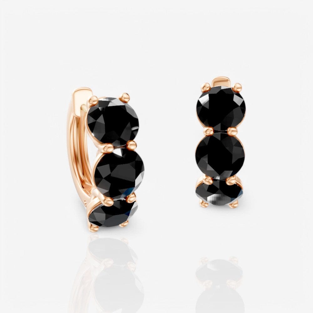 Three-Stone Round Black Diamond Huggie Earrings