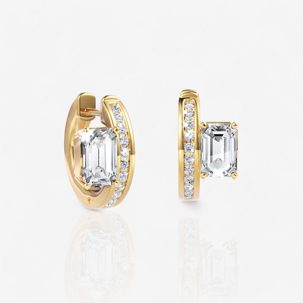 Emerald Cut Lab Diamond Huggie Earrings