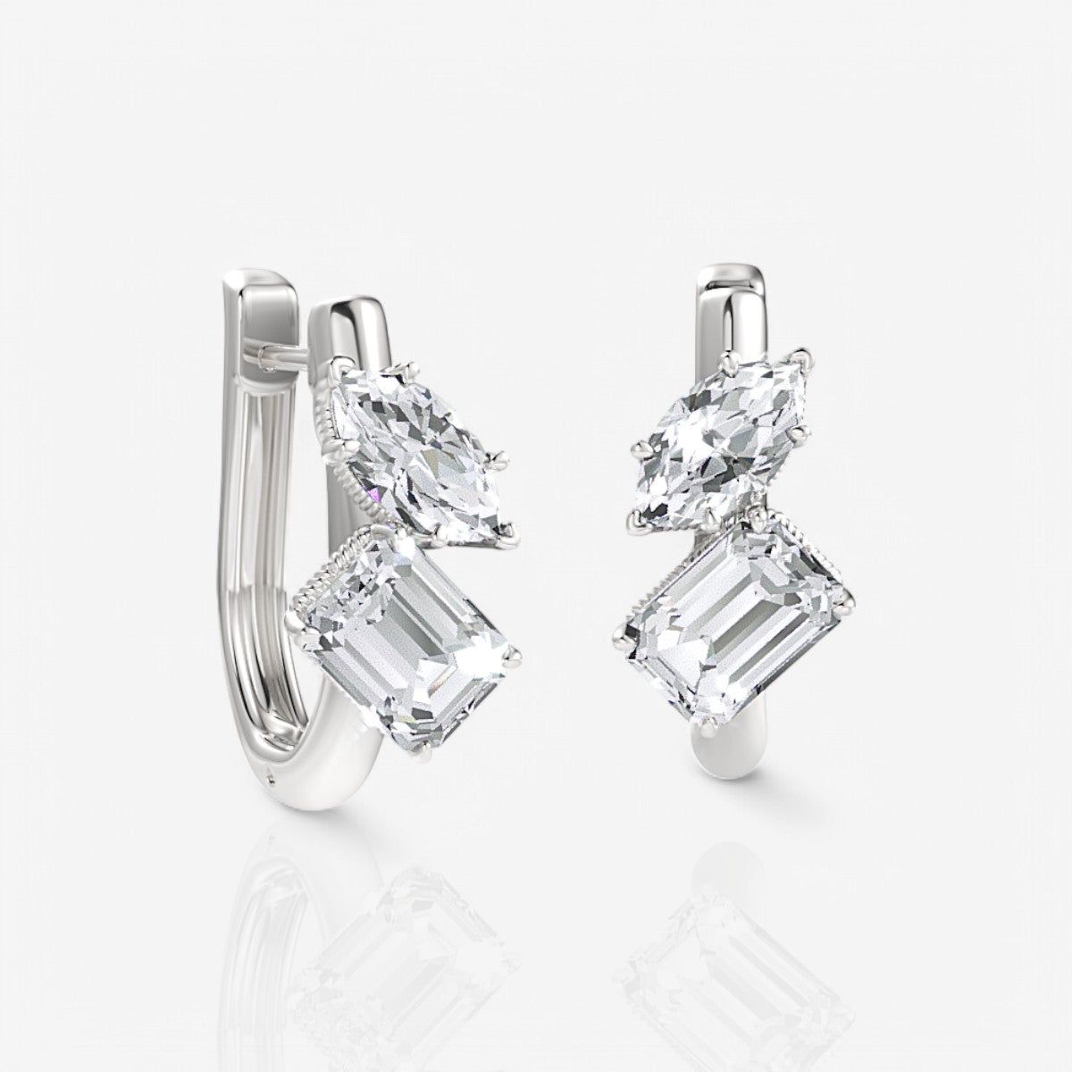 Toi et Moi Marquise & Emerald Cut Lab-Grown Diamond Huggie Hoop Earrings