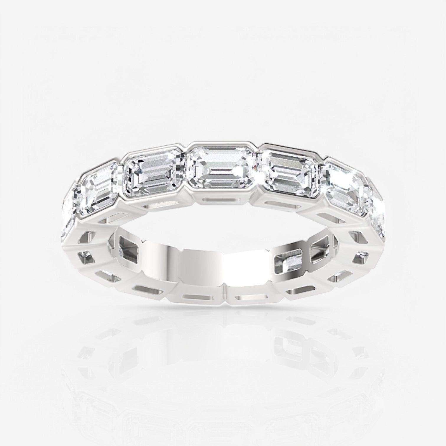 East-West Half Bezel Emerald Lab Diamond Eternity Band