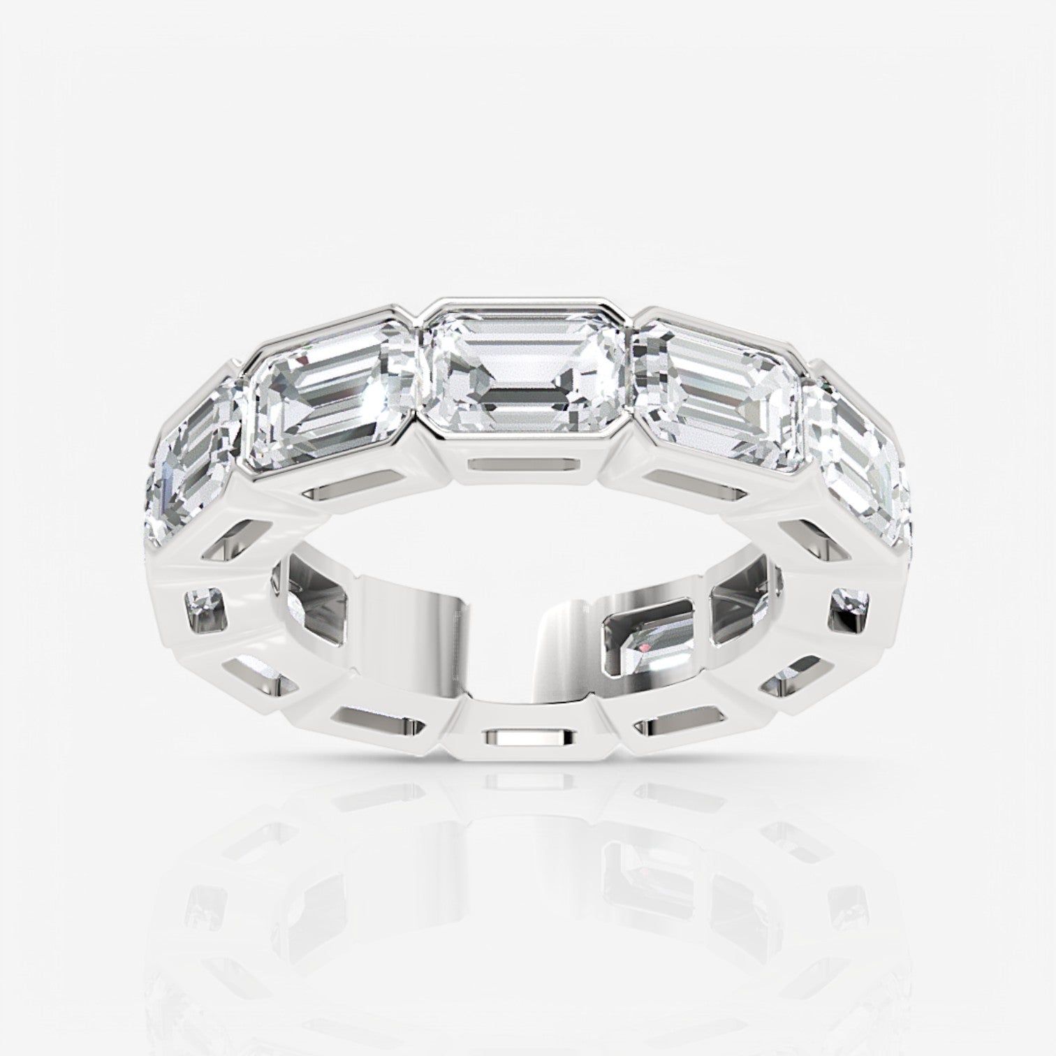 East-West Half Bezel Emerald Lab Diamond Eternity Band