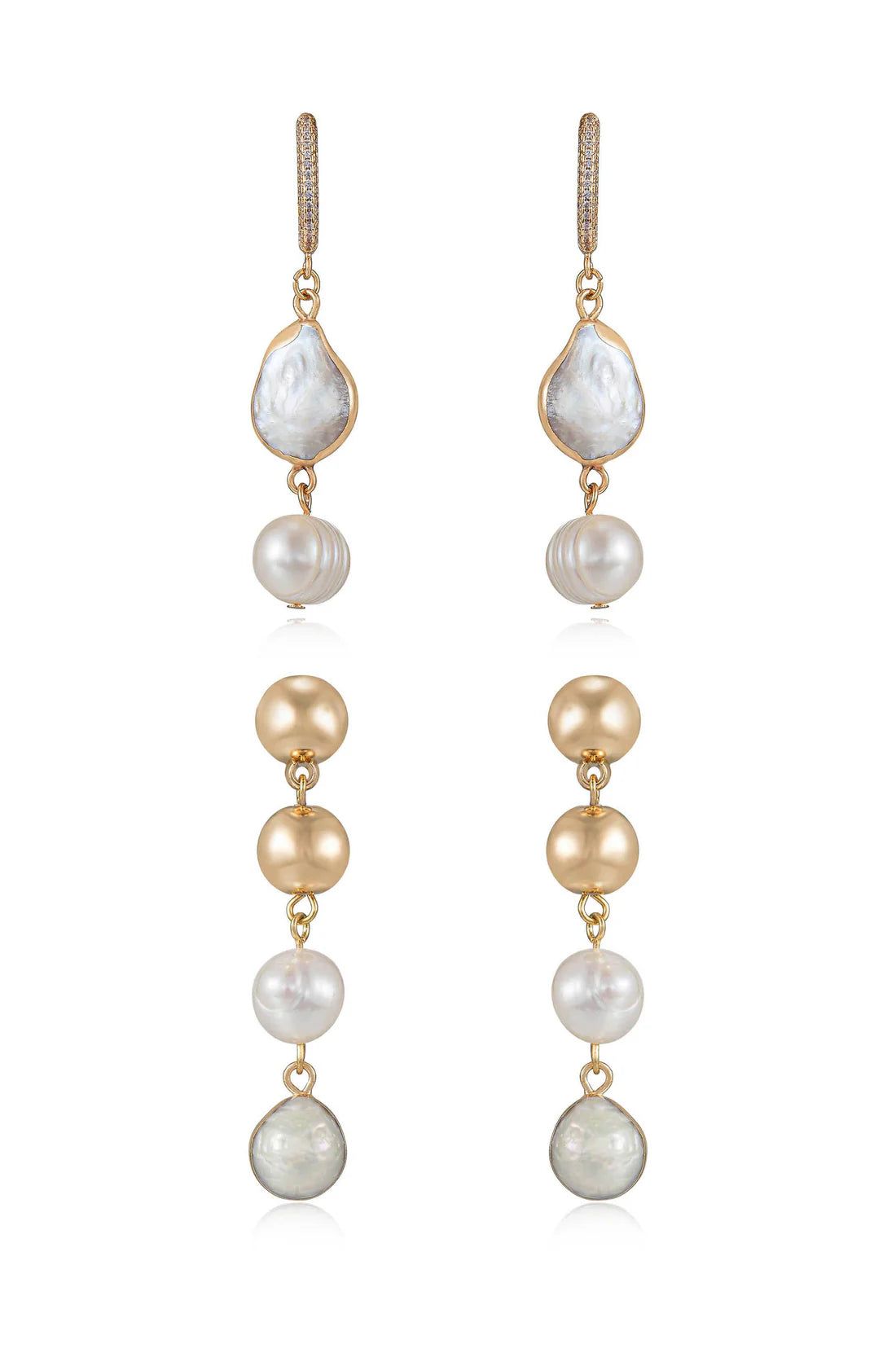 Ettika 18kt Gold Plated Duchess Pearl and Dangle Earrings - Set of 2