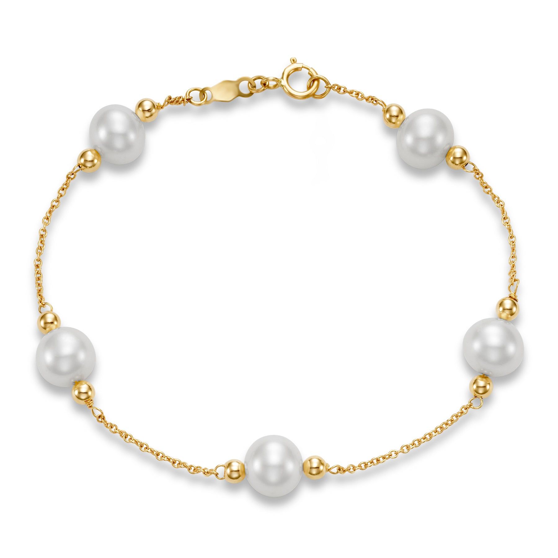 14kt Yellow Gold 7-8mm Freshwater Pearl Station Bracelet