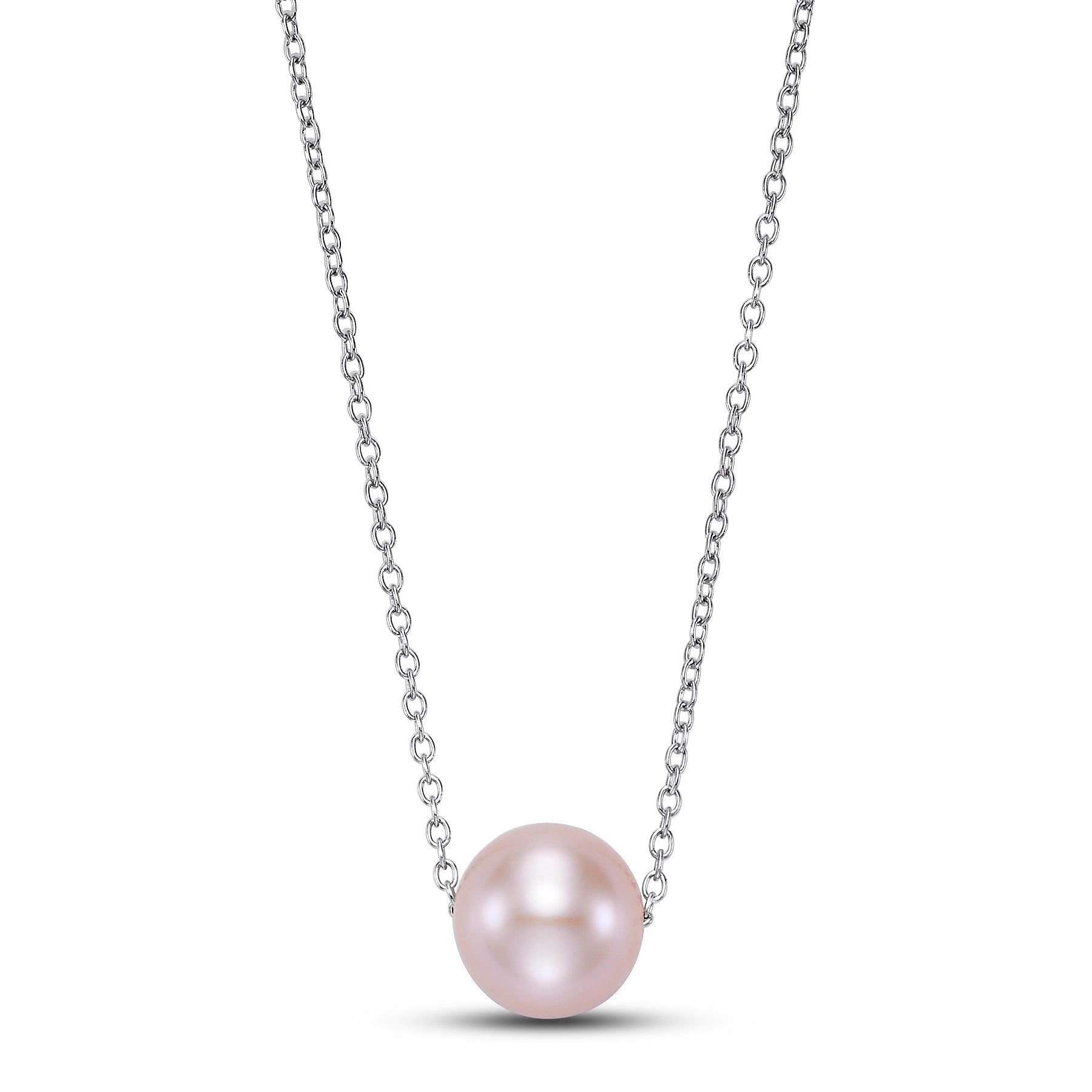 14kt White Gold 7.5-8mm Pink Freshwater Pearl Floating Necklace