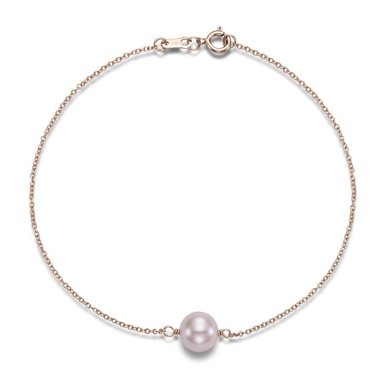14kt Rose Gold 7-7.5mm Pink Freshwater Pearl Single Station Bracelet
