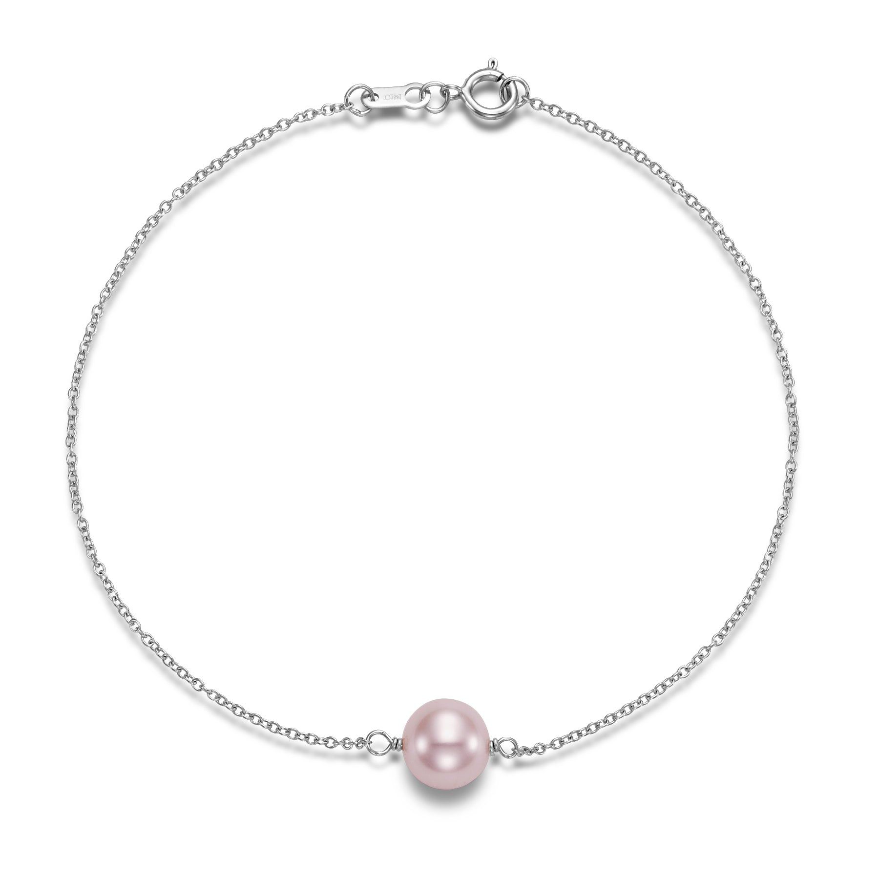 14kt White Gold 7-7.5mm Pink Freshwater Pearl Single Station Bracelet