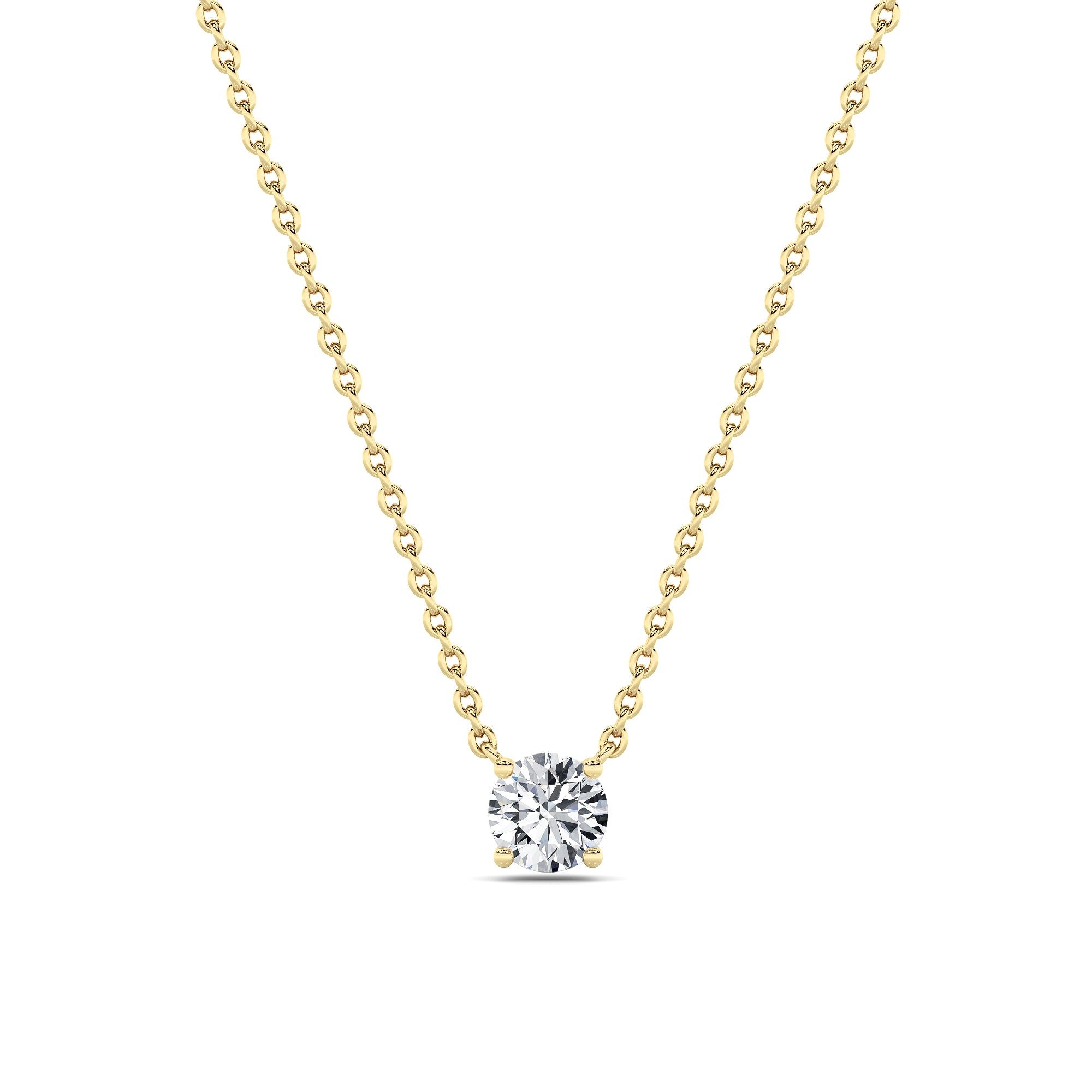 IGI Certified 0.25 - 3.00 GVS Round Shaped Lab Grown Diamond Solitaire Necklace in 14KT Yellow Gold