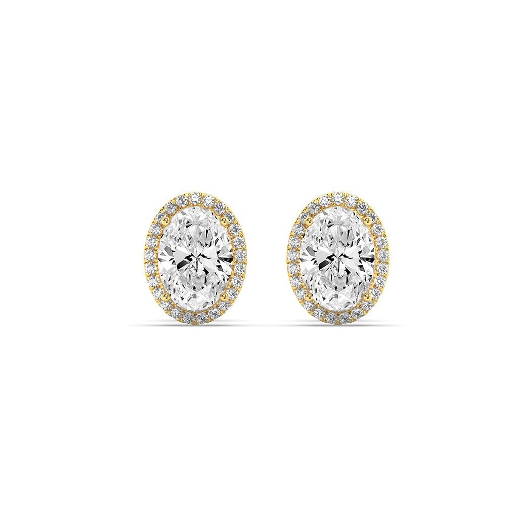 IGI Certified 3.00 CTW Halo Oval Lab-Grown Diamond Stud Earrings in 14kt Yellow Gold
