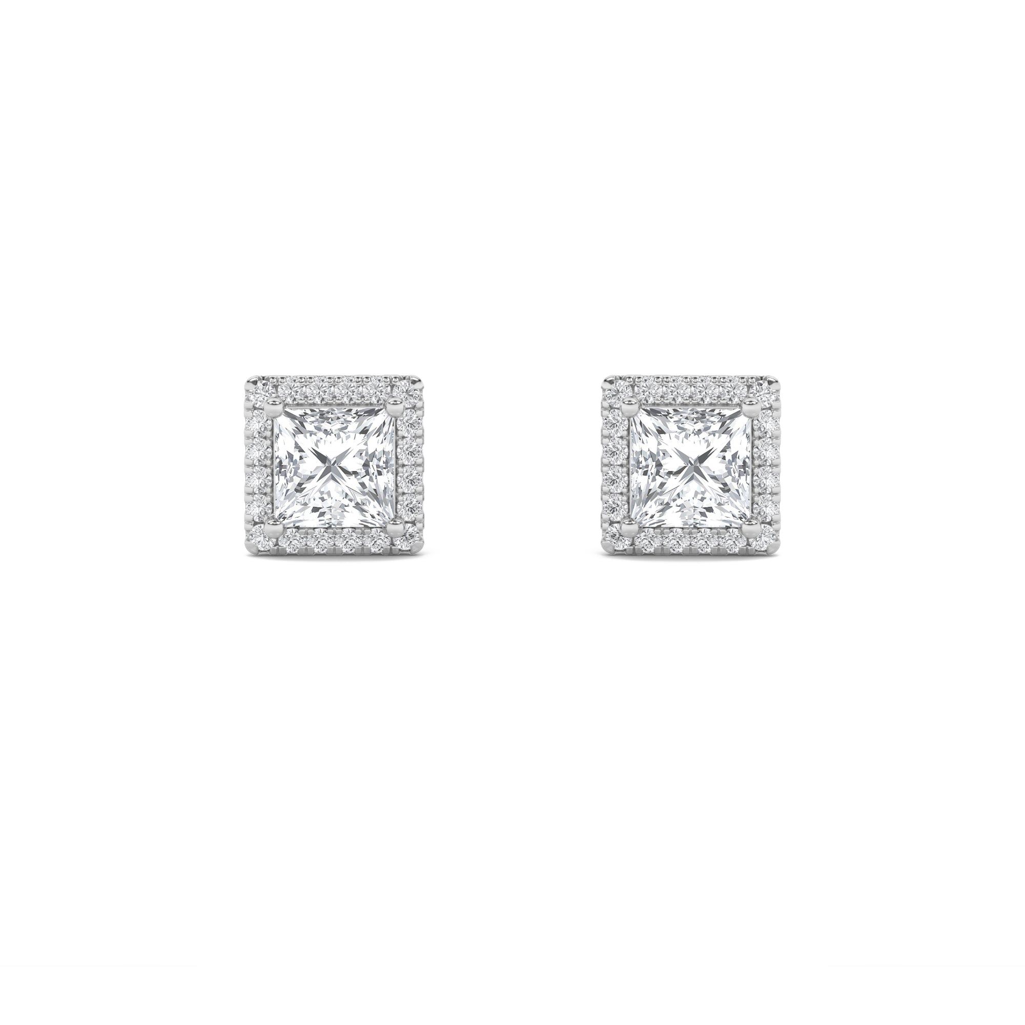 IGI Certified 3.00 CTW Halo Princess Lab-Grown Diamond Stud Earrings in 14kt White Gold