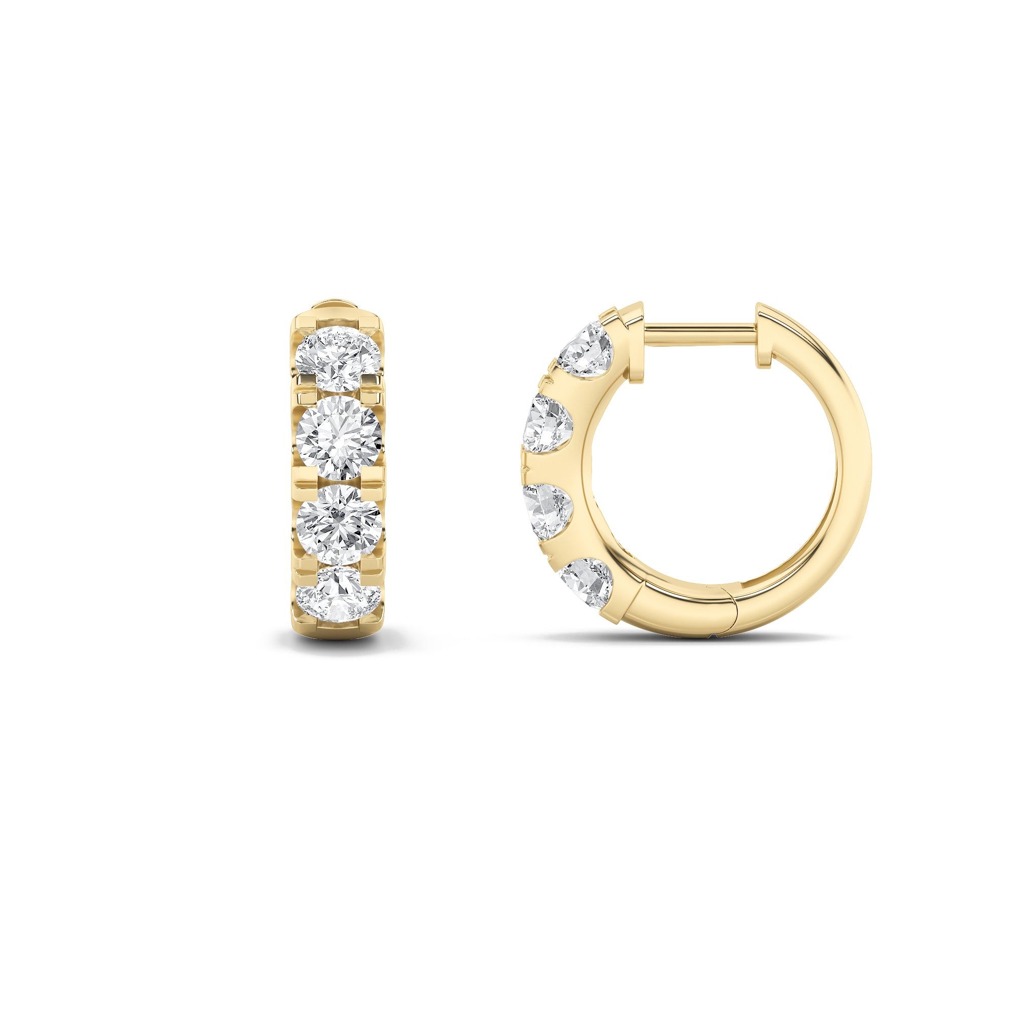 IGI Certified 3.00 CTW FVS Round Shaped Lab-Grown Diamond Huggie Hoop Earrings in 14kt Yellow Gold