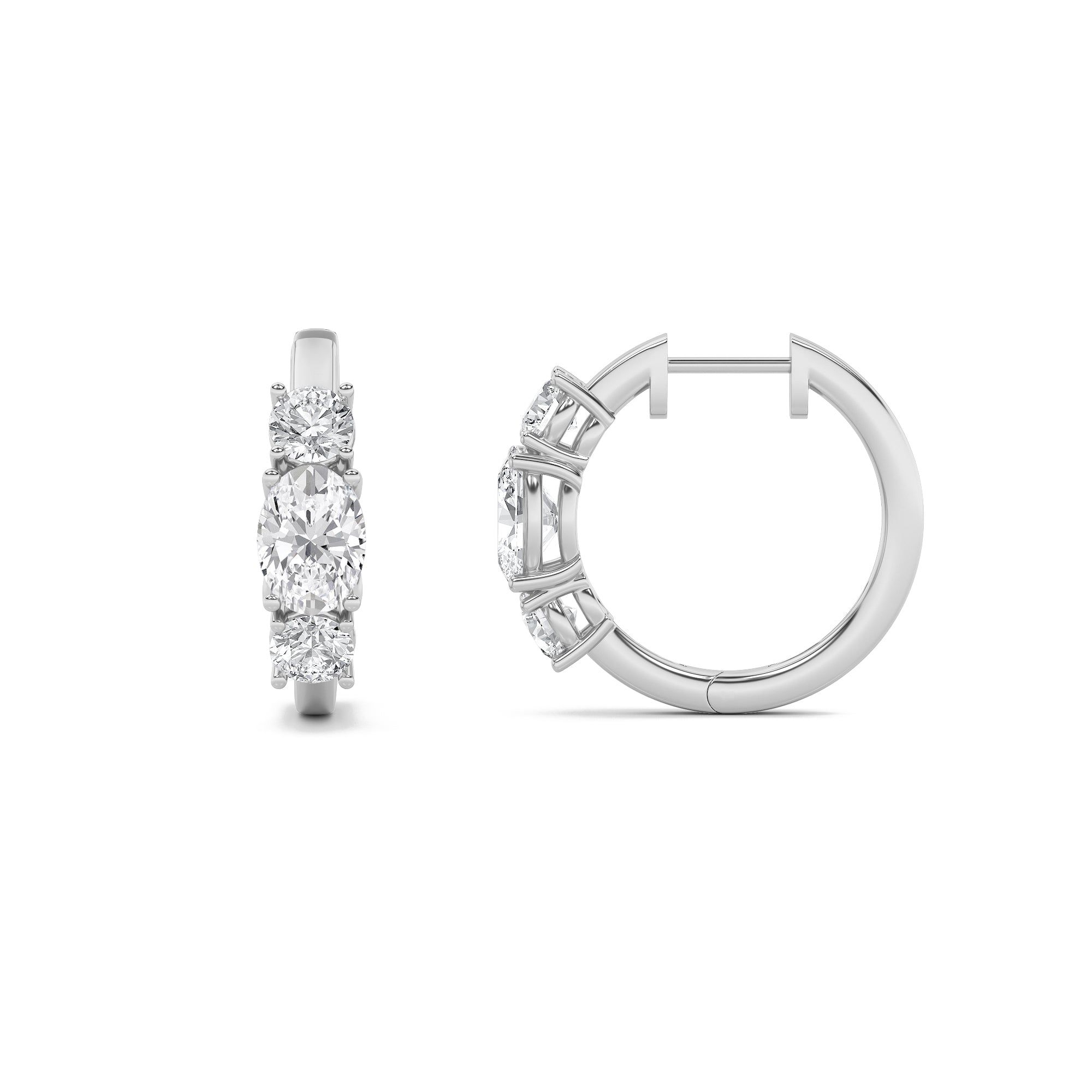 IGI Certified 2.50 CTW FVS Three-Stone Oval Lab-Grown Diamond Huggie Hoop Earring in 14kt White Gold
