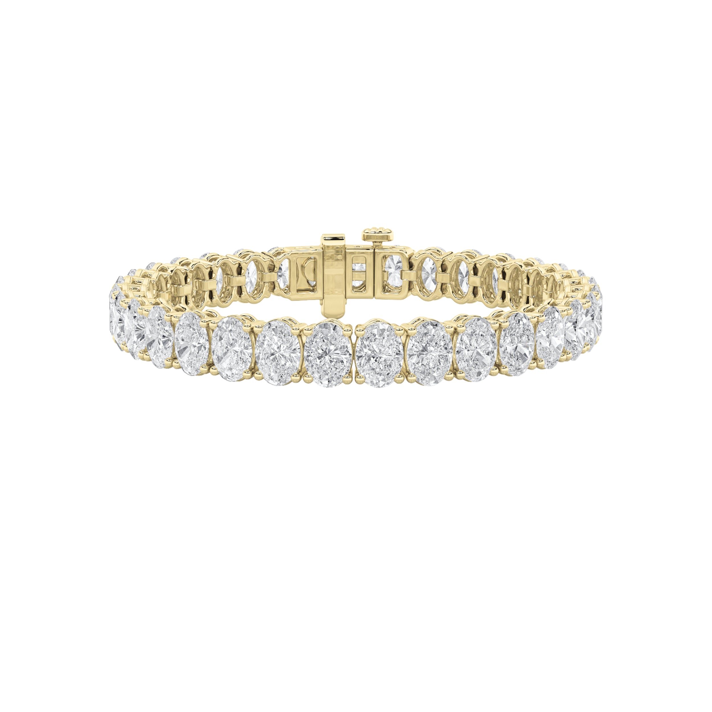 IGI Certified 10.00 CTW FVS Oval Shaped Lab Grown Diamond Tennis Bracelet in 14k Yellow Gold