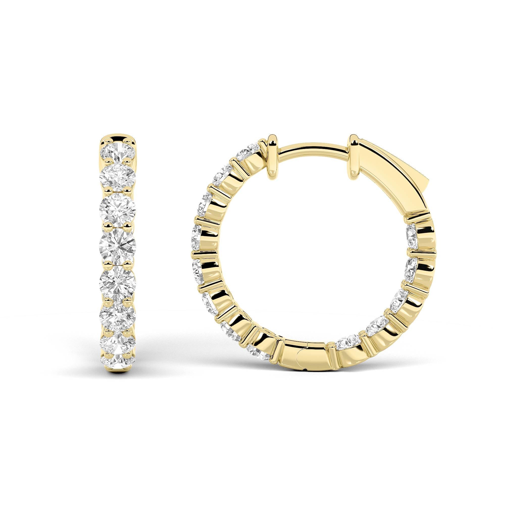 IGI Certified 4.00 CTW FVS Inside Out Round Shaped Lab-Grown Diamond Hoop Earrings in 14k Yellow Gold