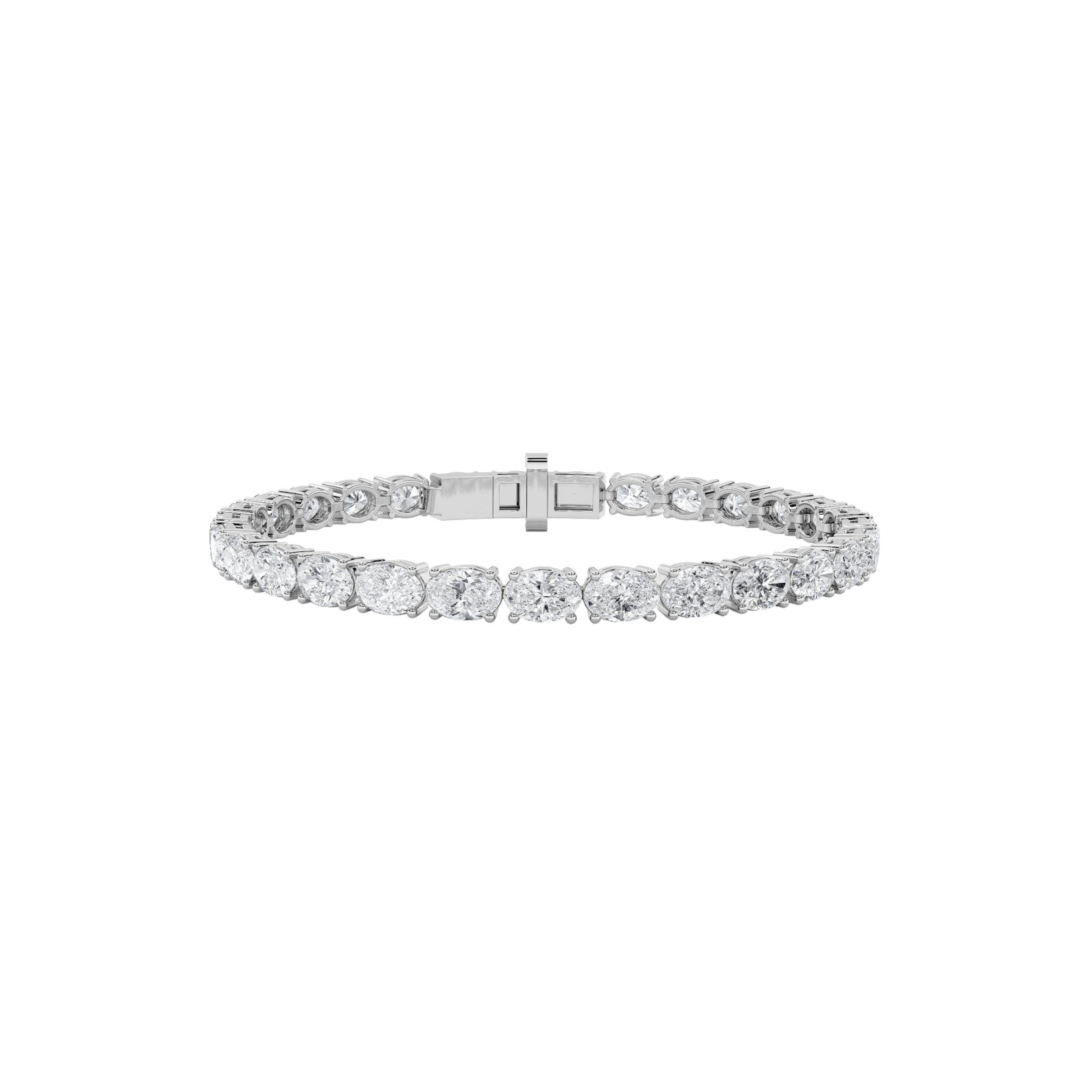 IGI Certified 10.75 CTW FVS Oval Shaped Lab Grown Diamond Tennis Bracelet Set East to West in 14k White Gold