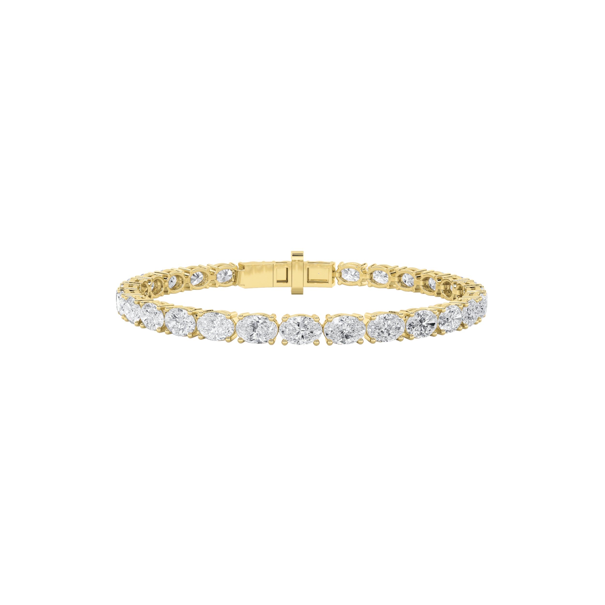 IGI Certified 10.75 CTW FVS Oval Shaped Lab Grown Diamond Tennis Bracelet Set East to West in 14k Yellow Gold