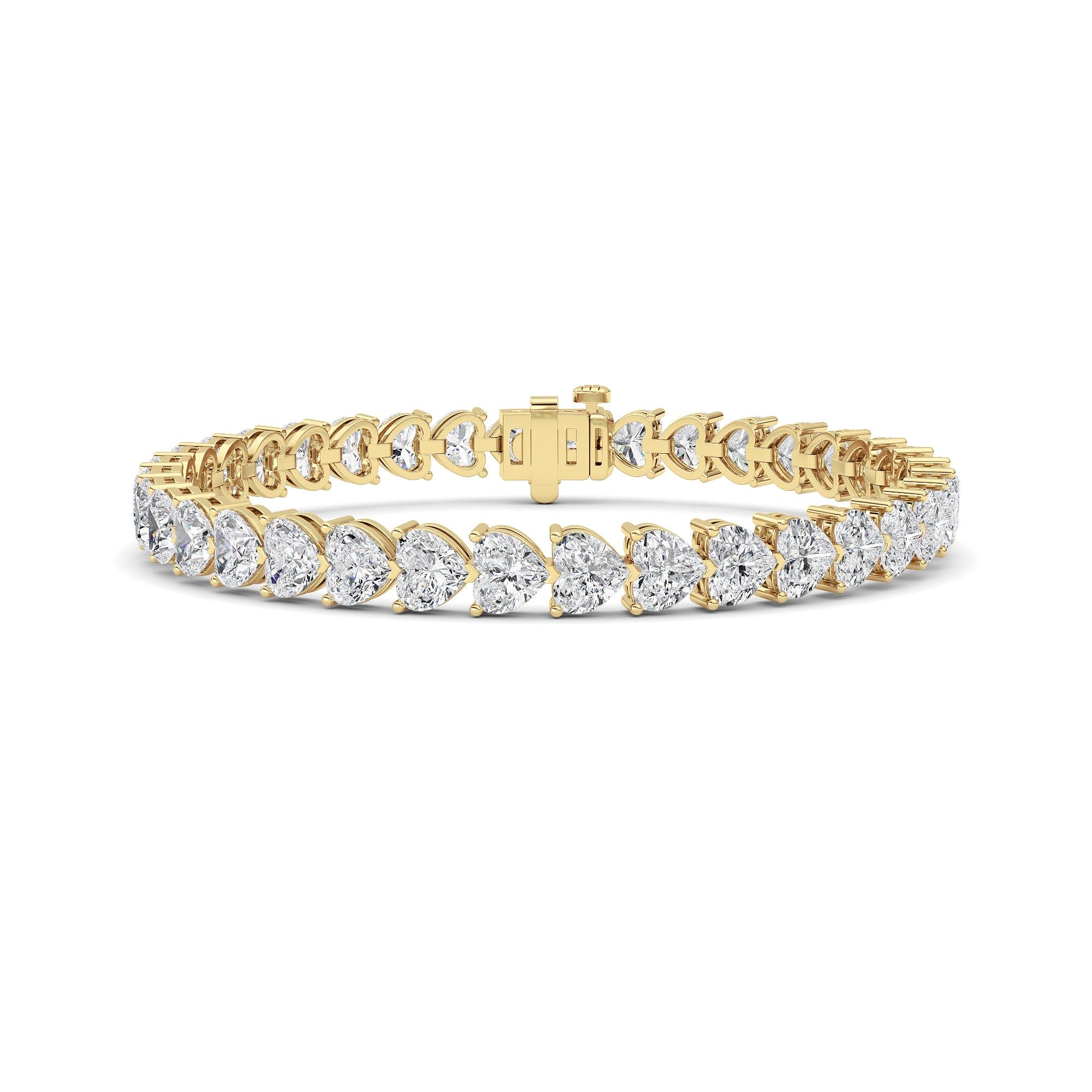 IGI Certified 18.00 CTW FVS Heart Shaped Lab-Grown Diamond Tennis Bracelet in 14K Yellow Gold