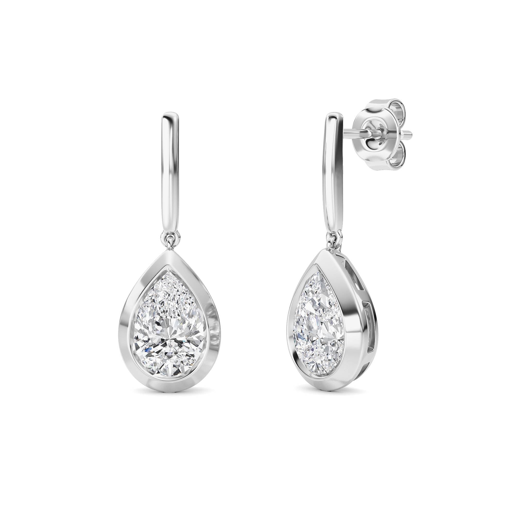 IGI Certified 2.00 CTW FVS Bezel Solitaire Pear Lab-Grown Diamond Dangle Earring in 14kt White Gold