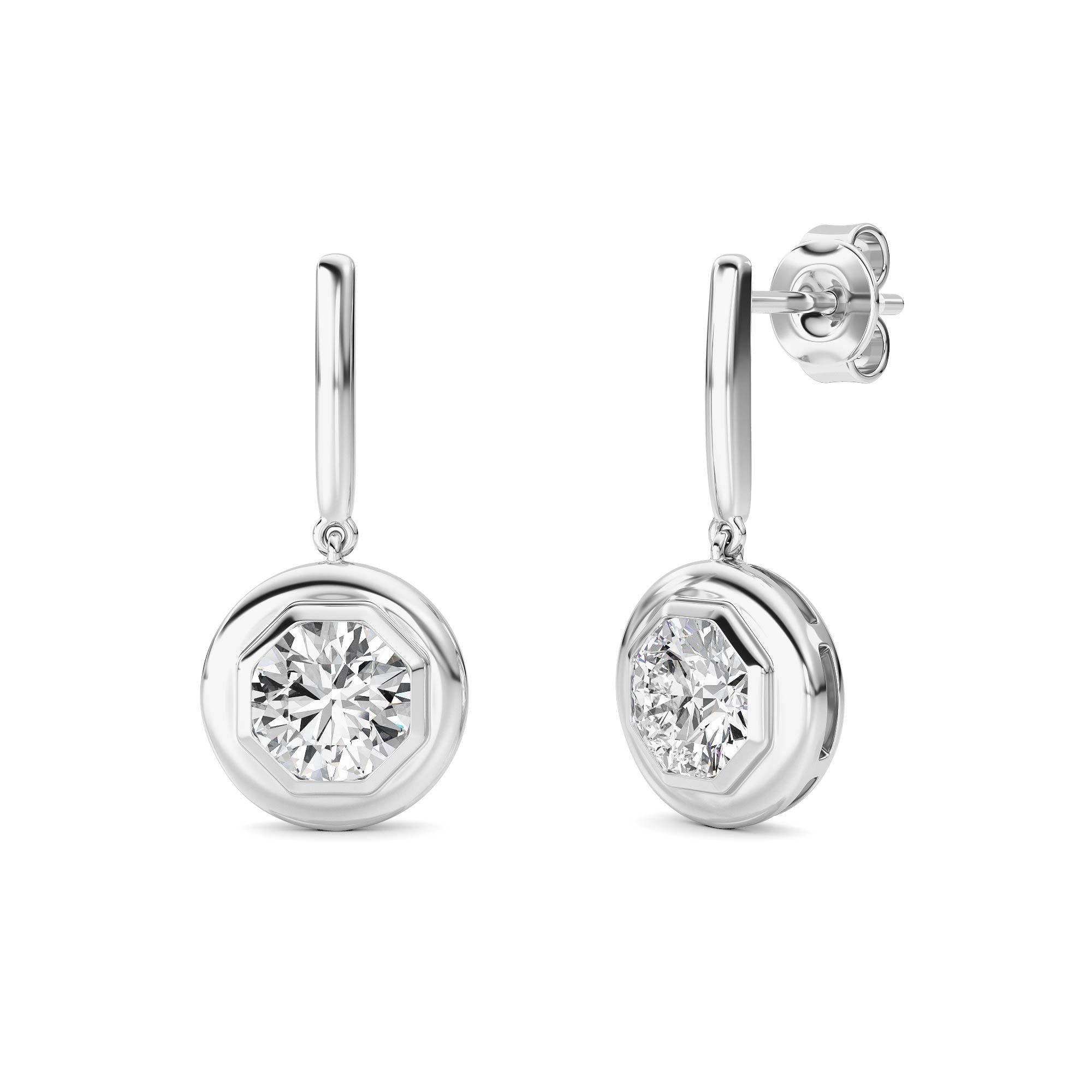 IGI Certified 2.00 CTW FVS Bezel Solitaire Round Lab-Grown Diamond Dangle Earring in 14kt White Gold