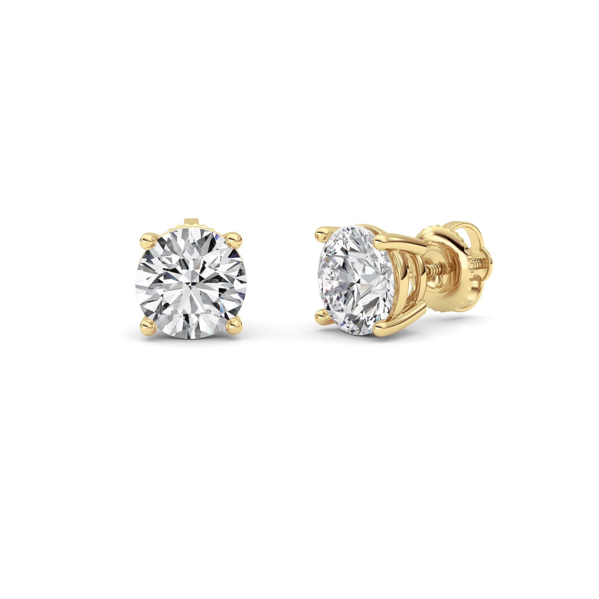 IGI Certified 3.00 Carat   FVS Round Cut Lab-Grown Diamond Earrings in 14kt Yellow Gold