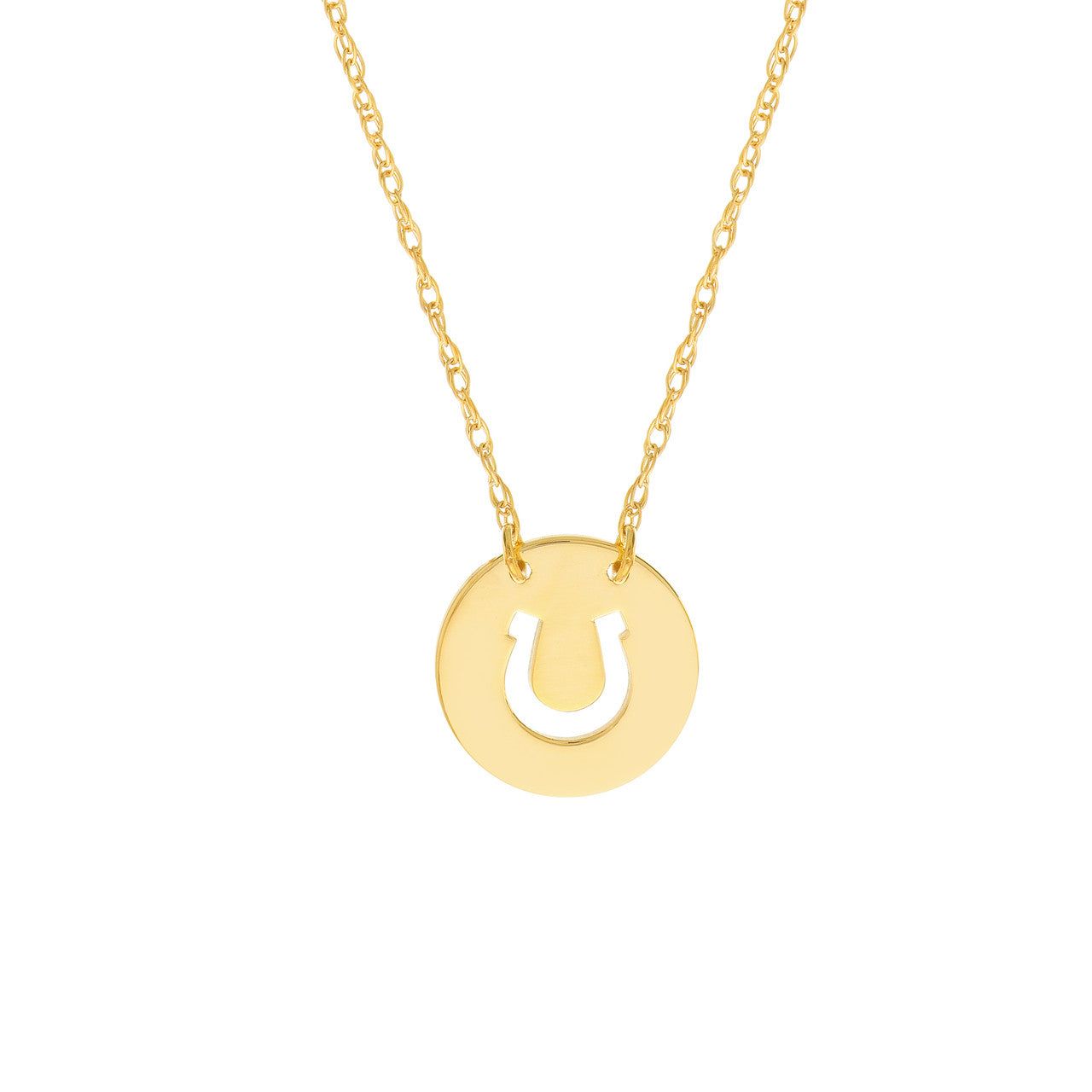 14kt Gold Children's Cutout Horseshoe Mini Disc Adjustable Necklace