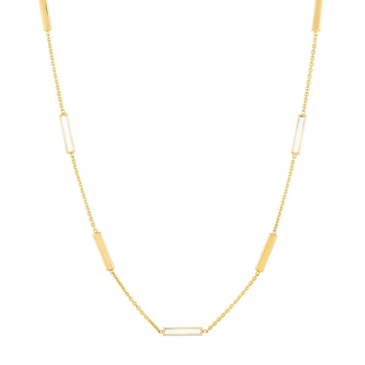 14kt Gold White Enamel Alternating Bar Necklace