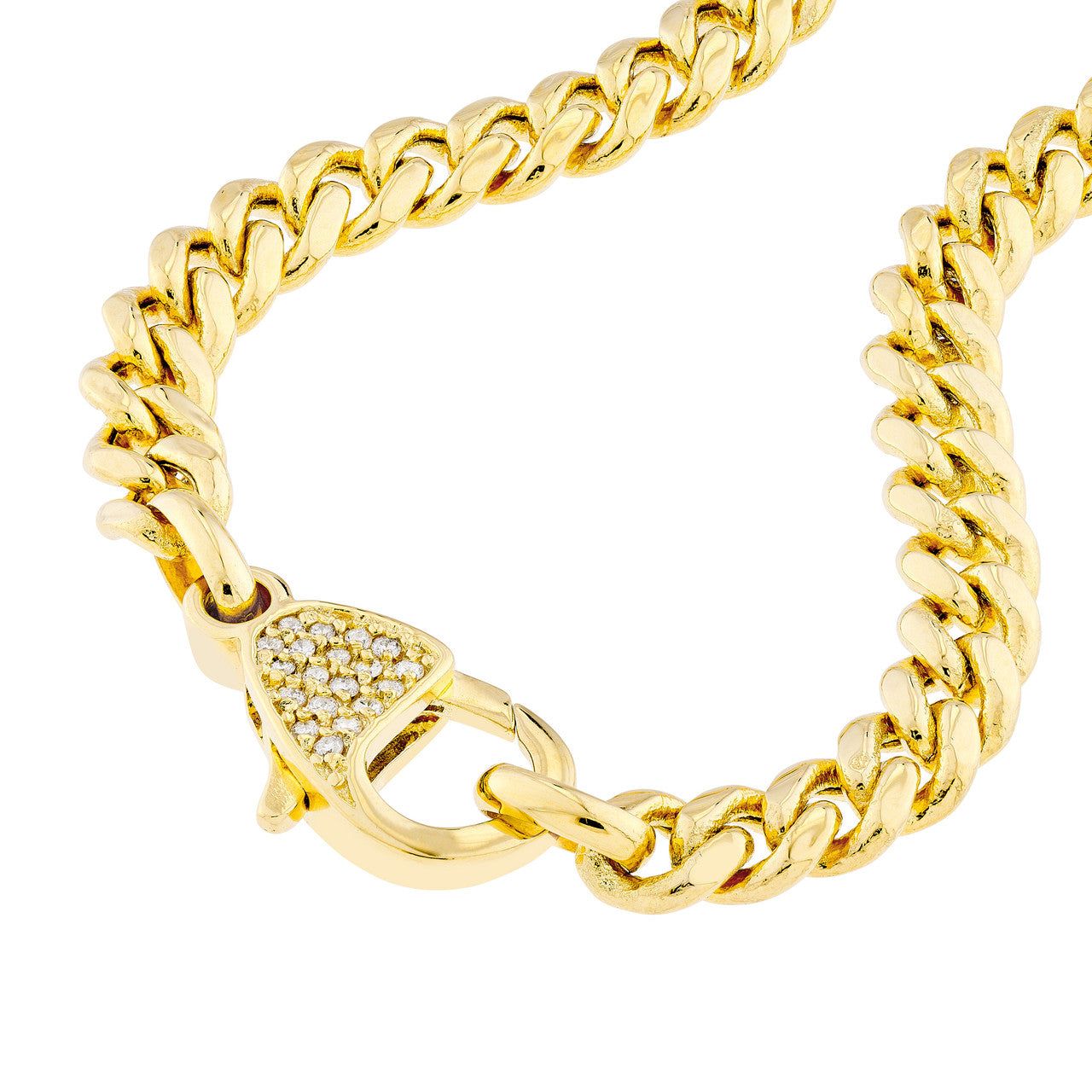 14kt Gold 0.09 Pave Diamond Pear Lock Curb Chain Bracelet