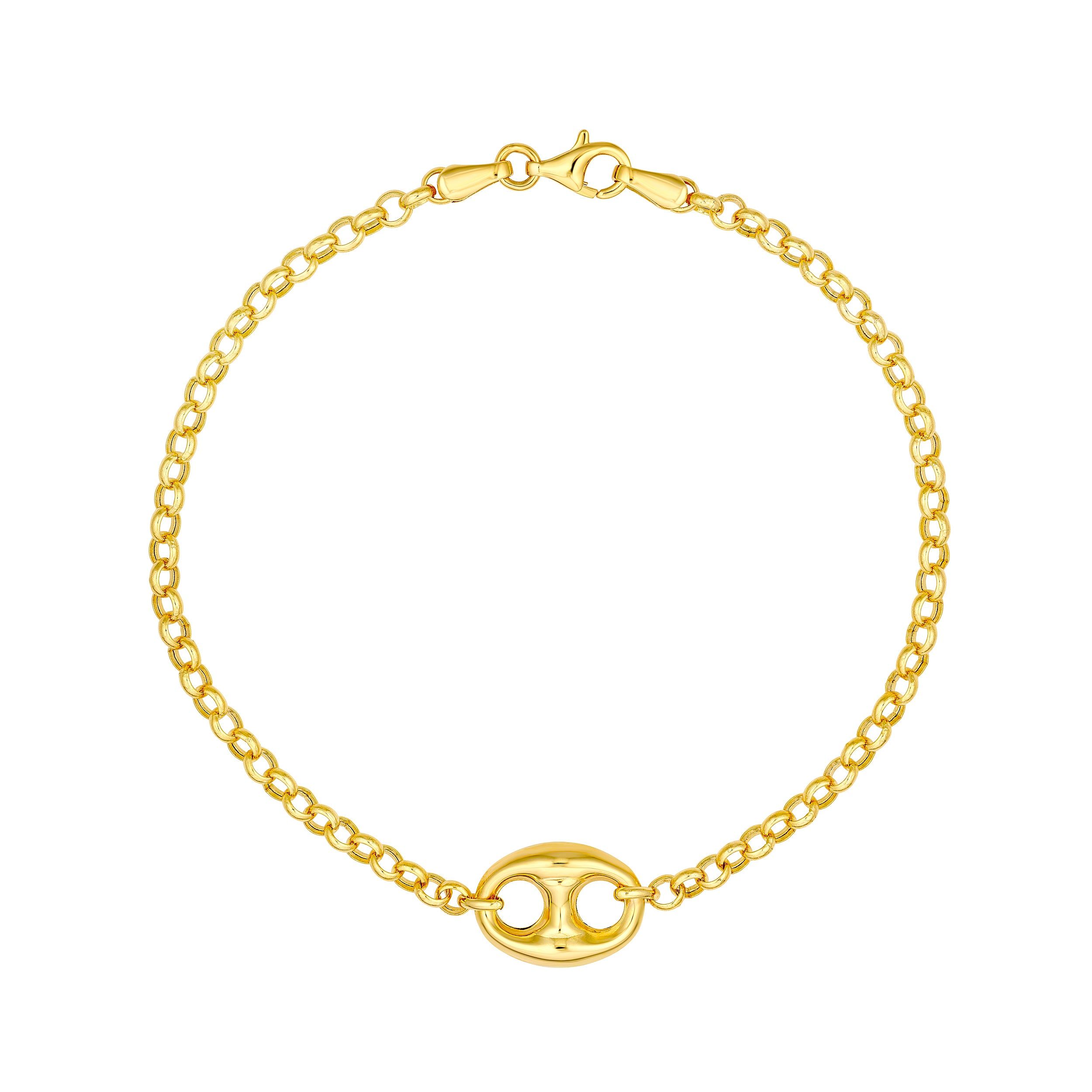 14kt Yellow Gold Rolo Puff Mariner Link Chain Bracelet, 7.50 Inches