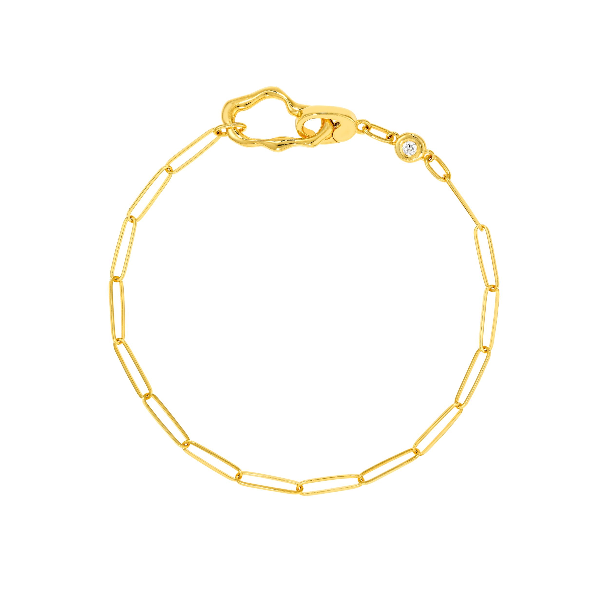 14kt Yellow Gold Organic Natural Diamond Paper Clip Bracelet, 7 Inches