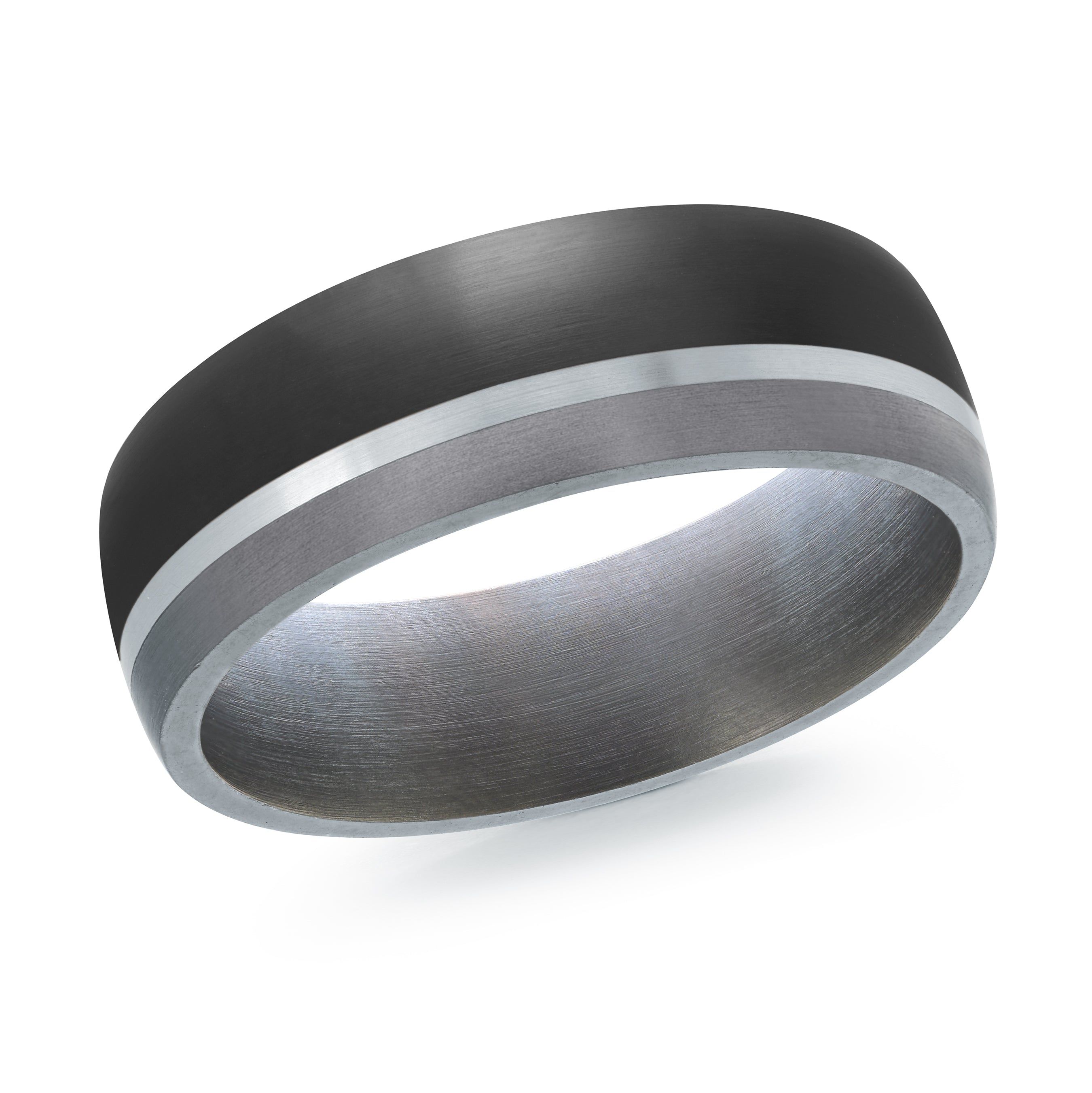 Men's 7mm Carbon Fiber Wedding Band with Satin Gold Inlay & Tantalum Interior
