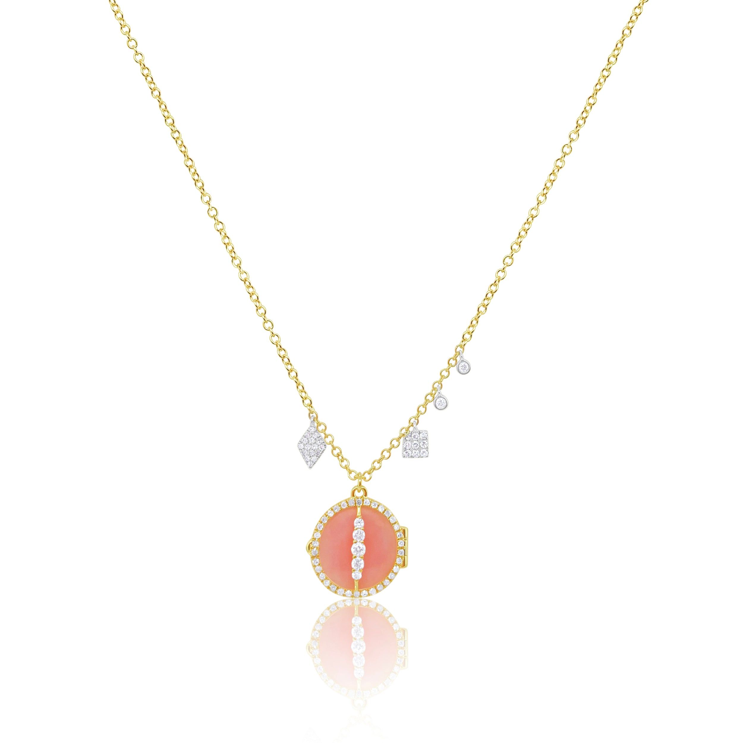Meira T 14kt Gold 0.29 CTW Pink Opal Locket Necklace with Diamond Charms