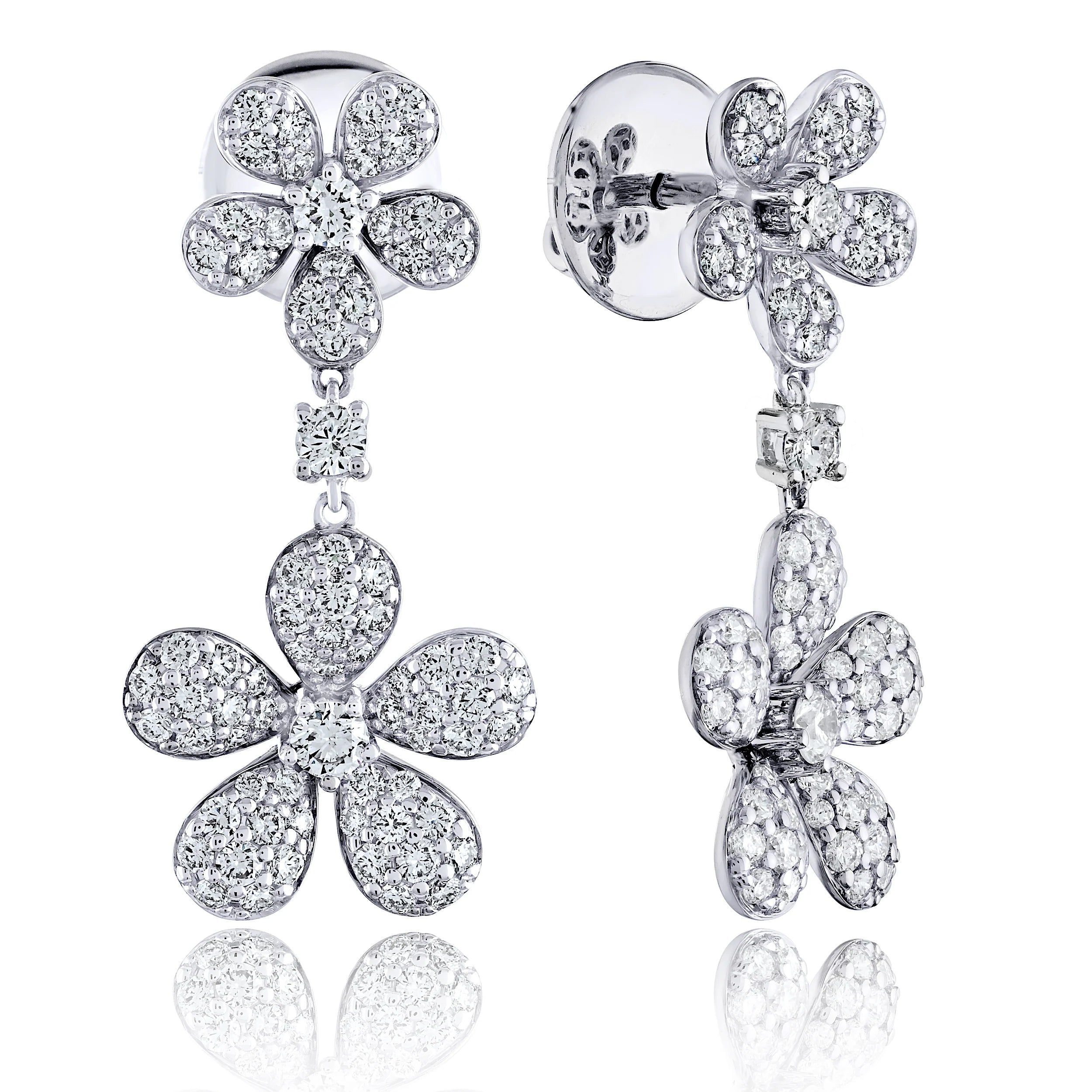 18KT White Gold Diamond Flower Earring Drops