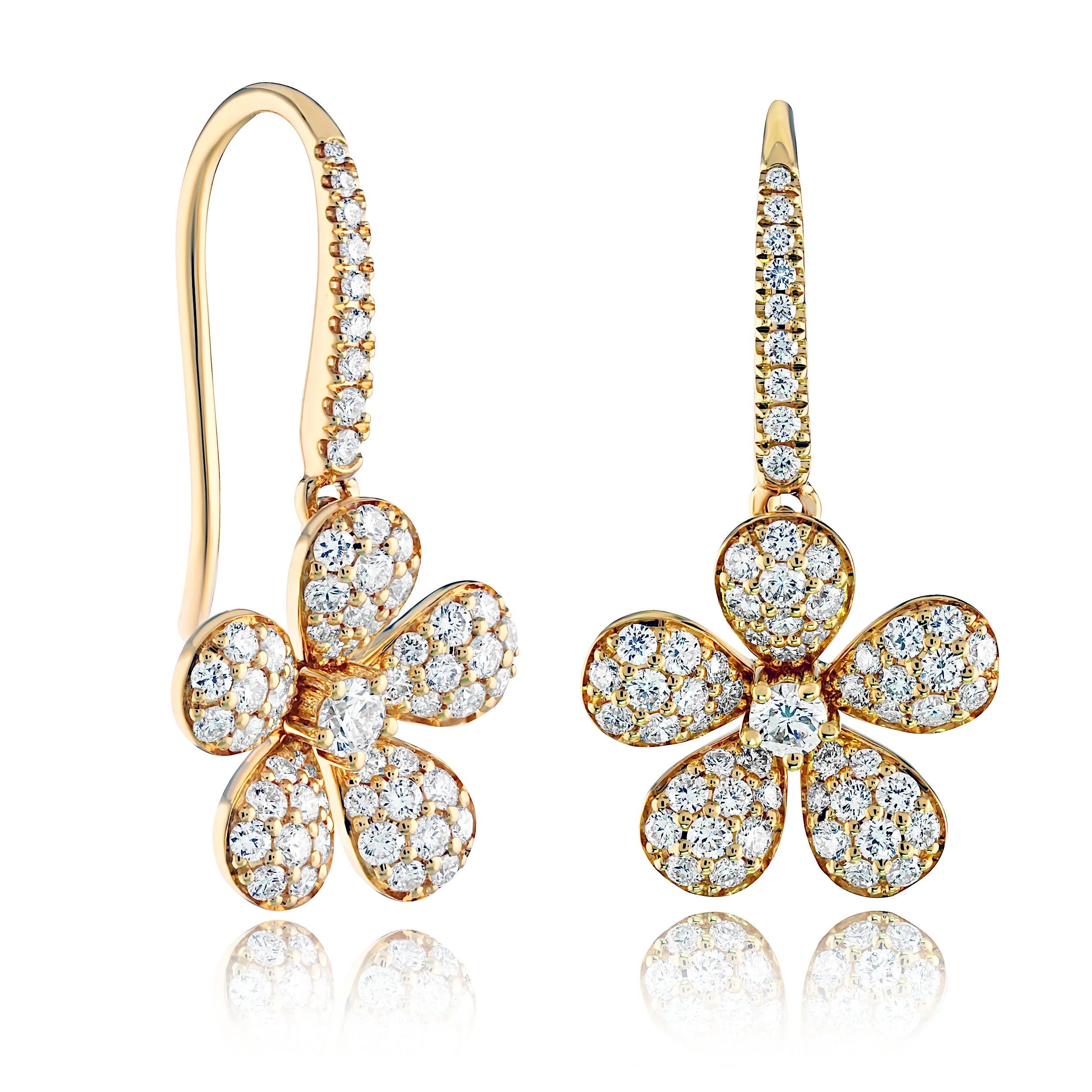18KT Yellow Gold Diamond Lever Back Earrings