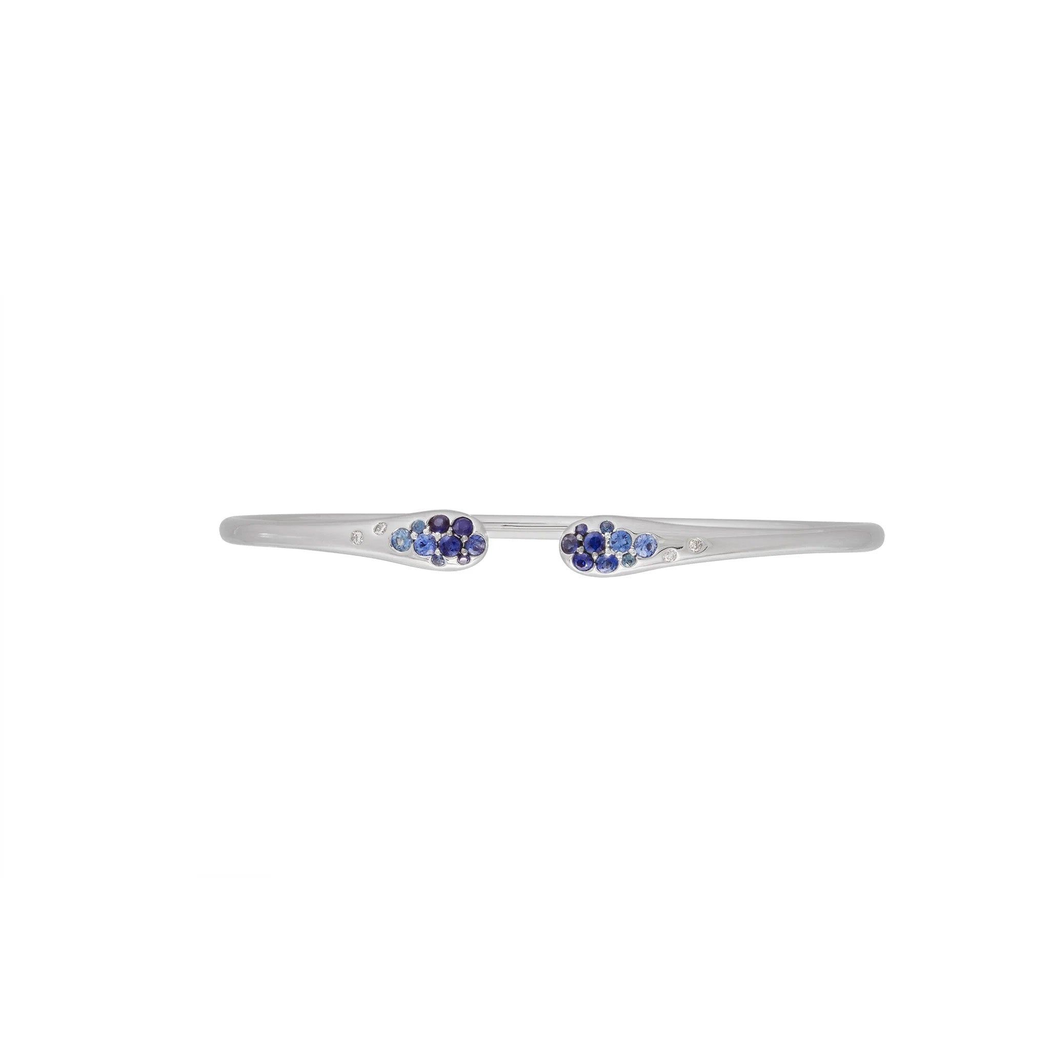 18KT White Gold Diamond & Blue Sapphire Lollypop Open Bracelet
