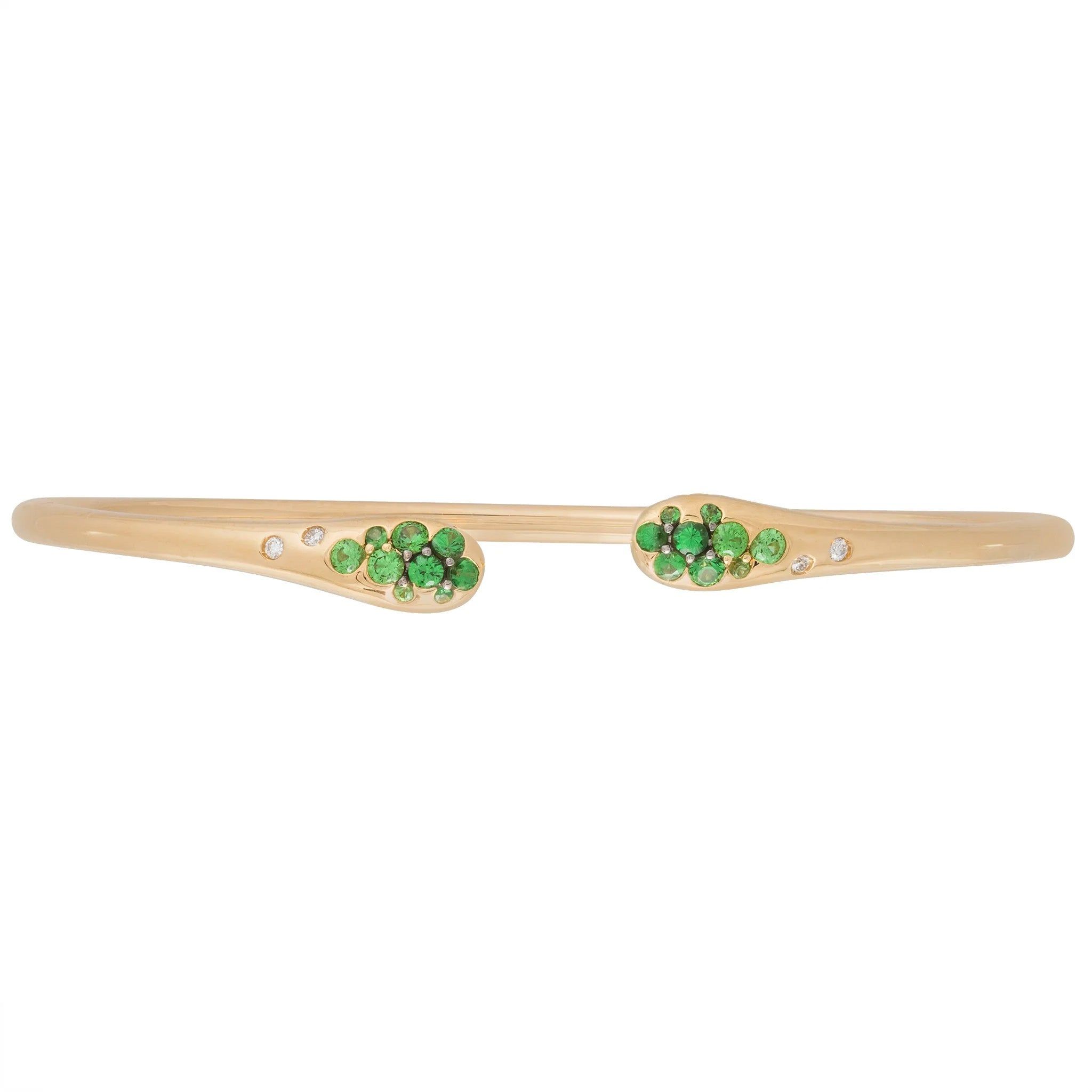 18KT Yellow Gold Diamond & Tsavorite Lollypop Open Bracelet