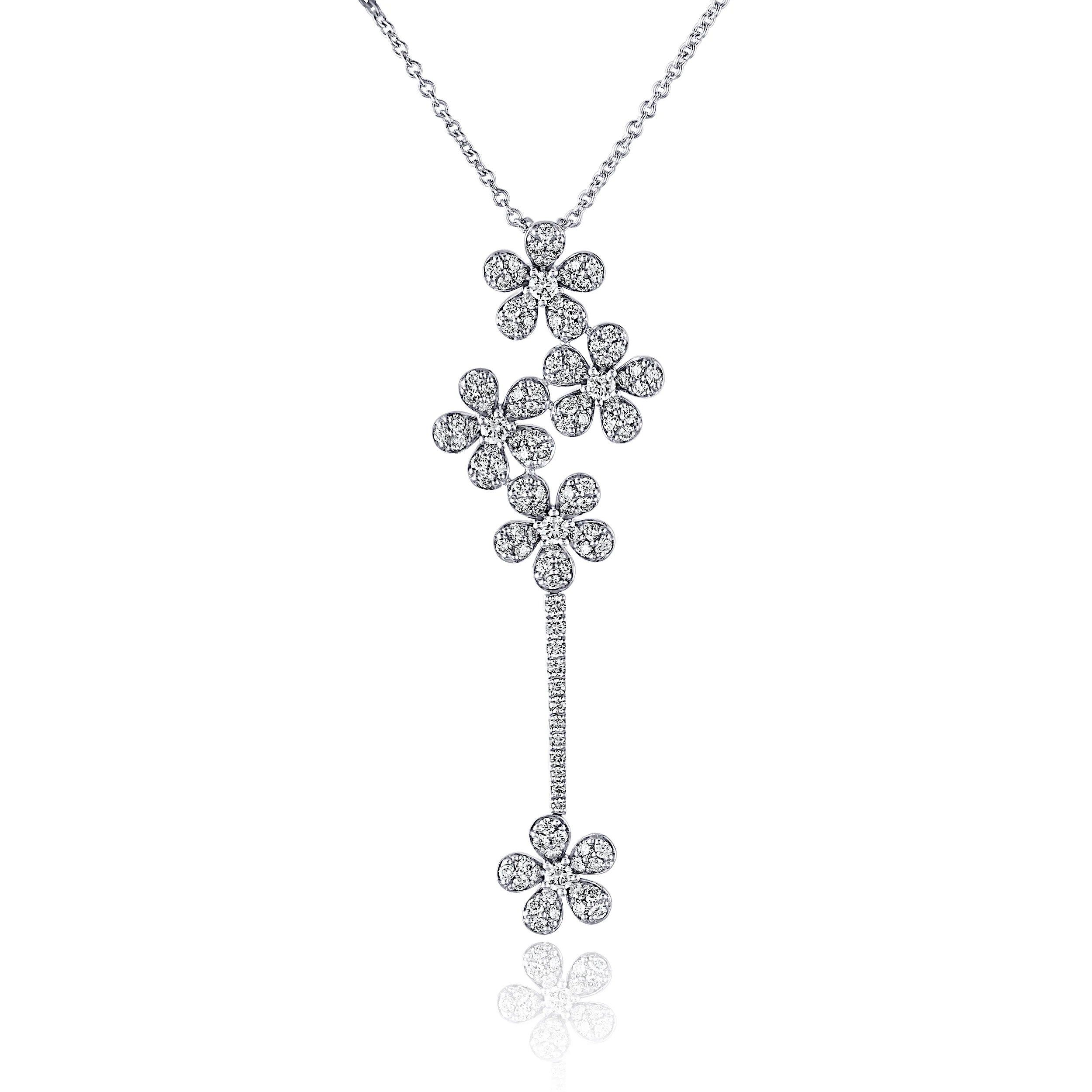 18KT White Gold Flower Diamond Pendant Necklace