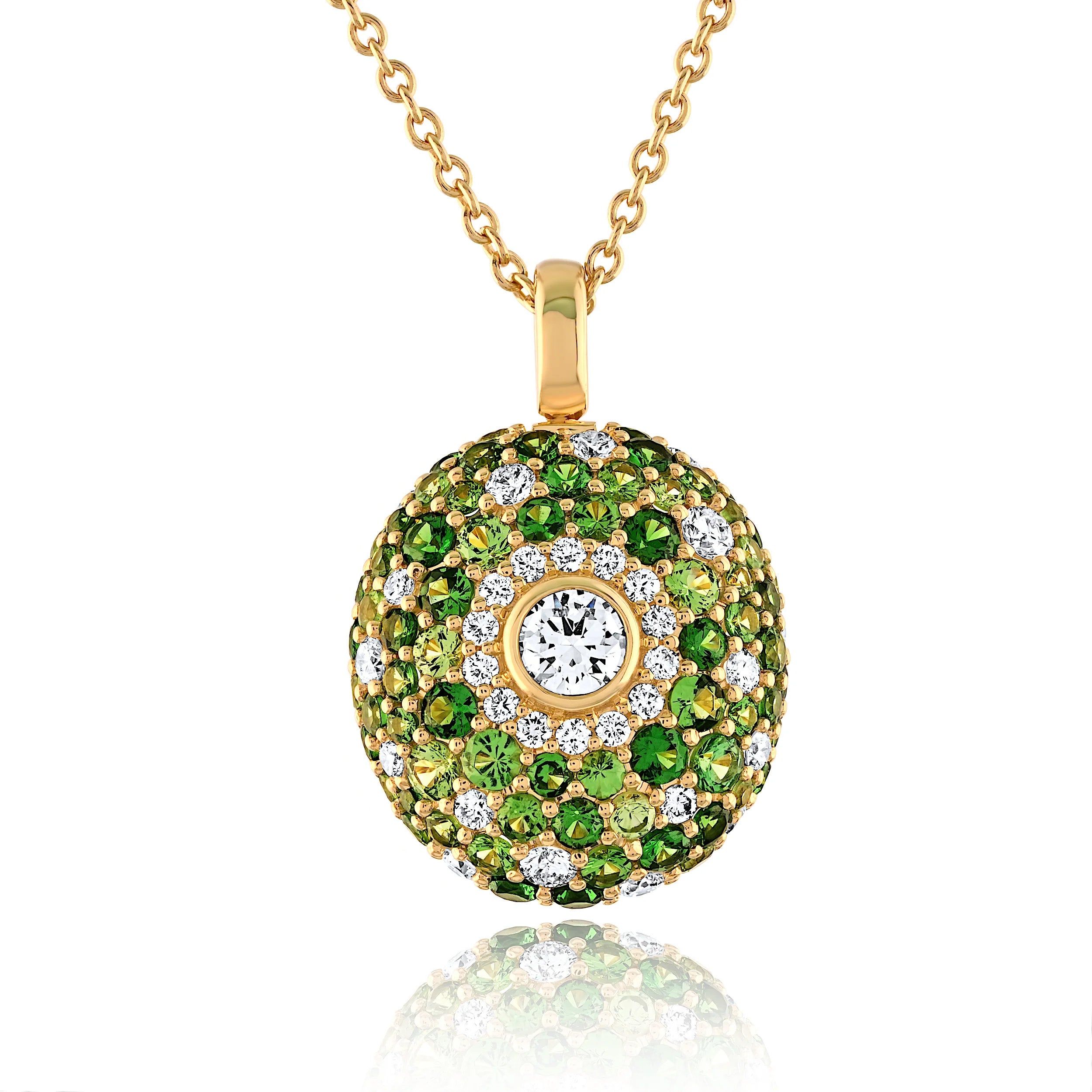 18KT Yellow Gold Diamond & Tsavorite Ombre Necklace