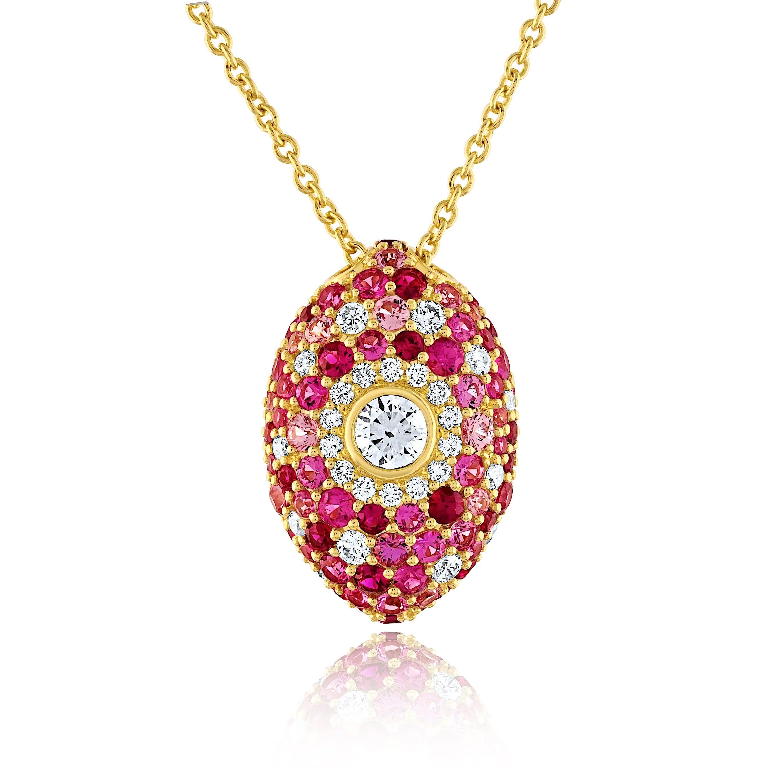 18KT Yellow Gold Diamond, Ruby & Sapphire Ombre Necklace