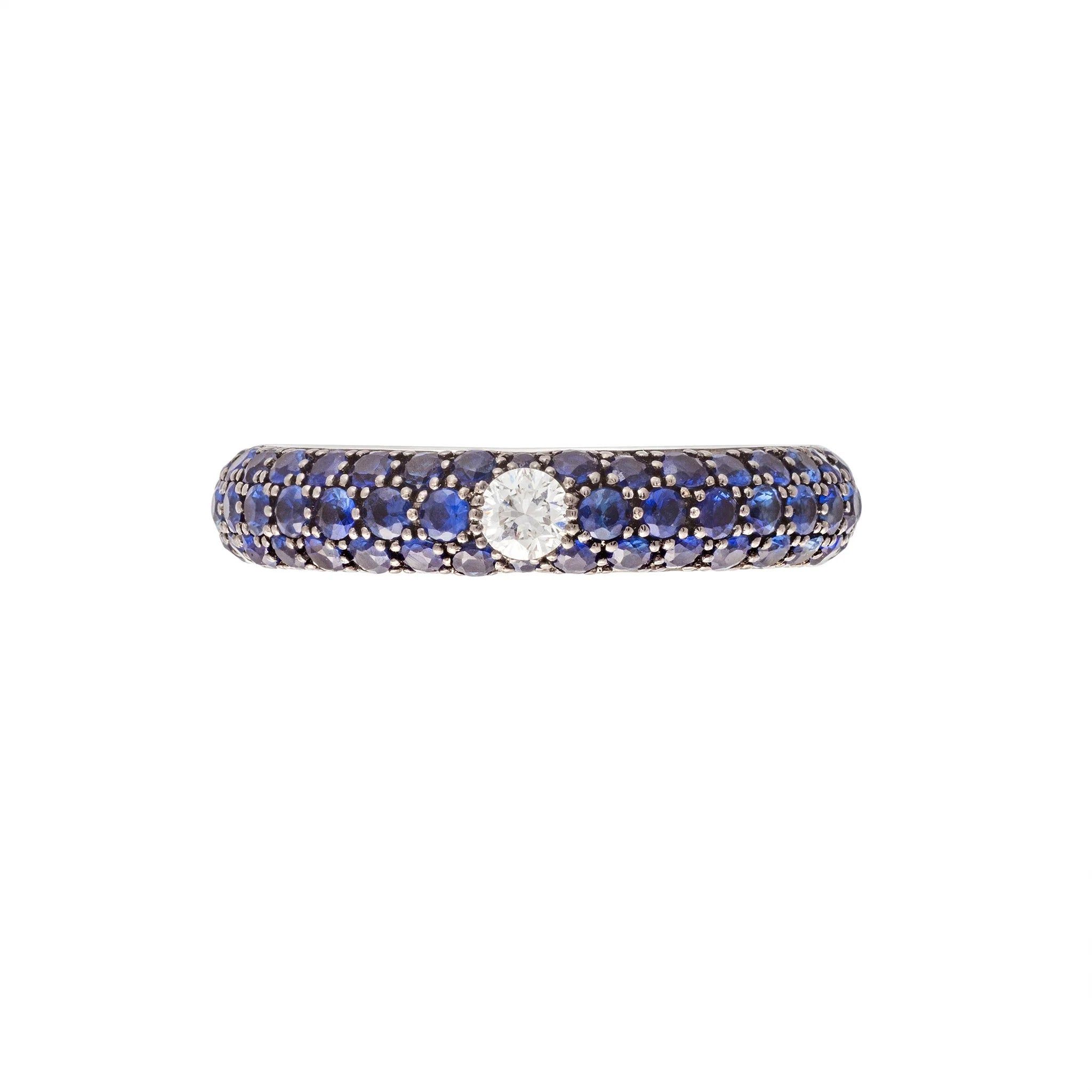 18KT White Gold Stackable Blue Sapphire & Diamond Ring