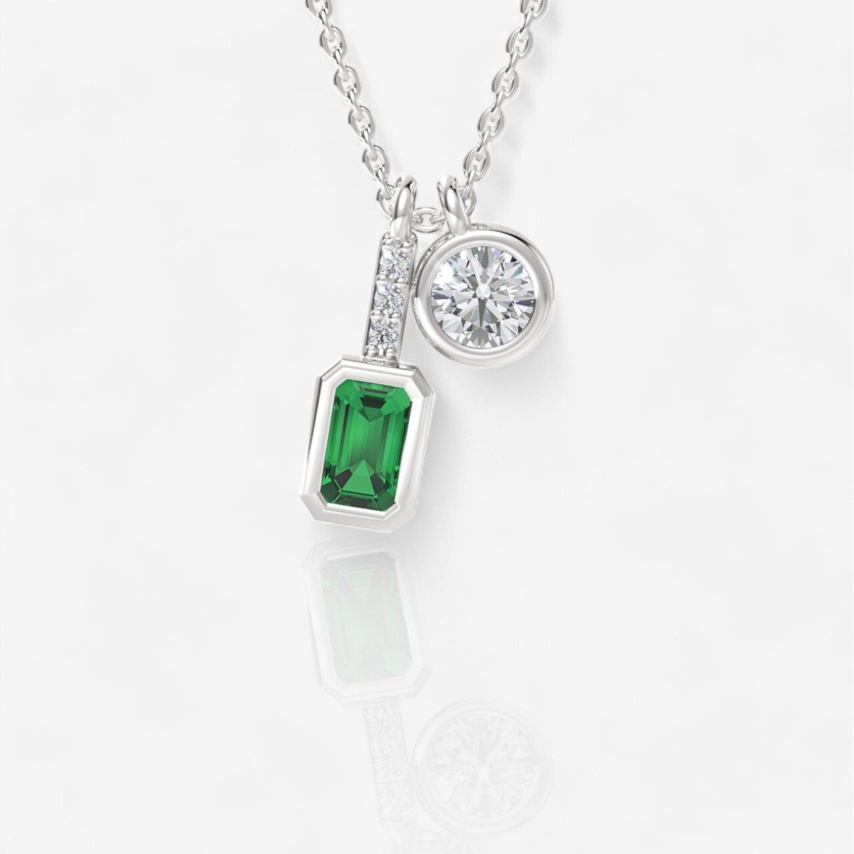 Two-Stone Bezel-Set Emerald & Round Lab-Grown Diamond Pendant