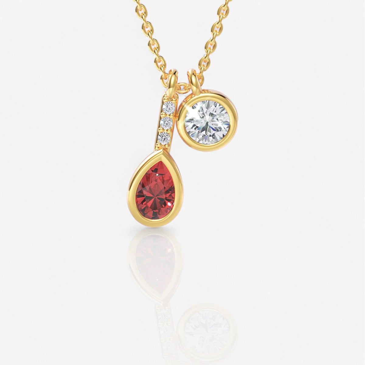 Two-Stone Pear Shaped Ruby & Round Lab Diamond Pendant