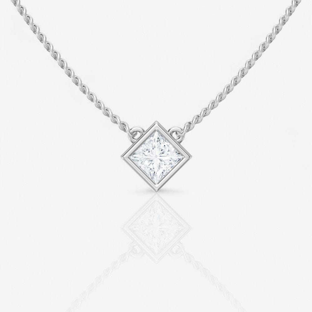 Bezel-Set Princess Cut Solitaire Lab-Grown Stationary Diamond Pendant