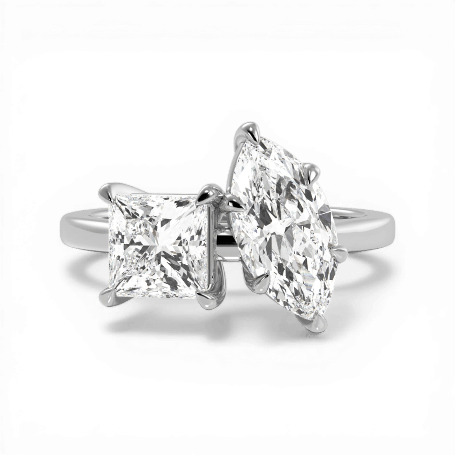Toi et Moi Personalized Princess & Marquise Cut 14kt White Gold Diamond Engagement Ring